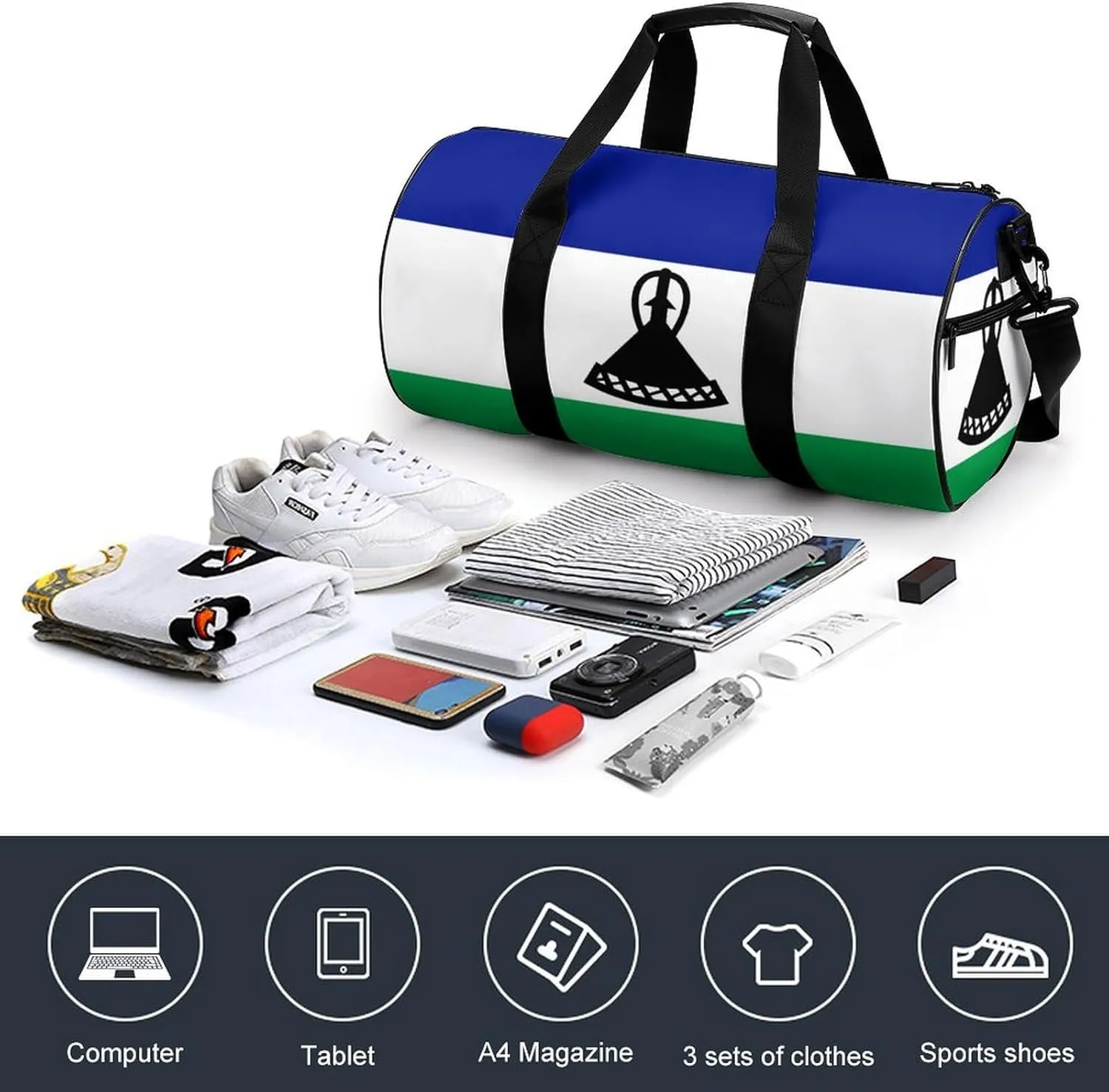 Lesotho Flag Duffel Bag Dry Wet Separation for Boys Girls Travel Gym Overnight