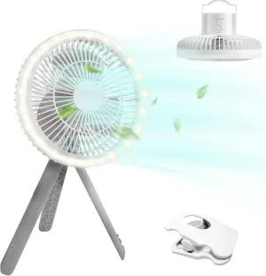 LETOUR Camping Fan with Led Light,Rechargeable Camping Fan 4 Speed Modes Ten Fan with Hanging Hook for Travel Camping Tent Office