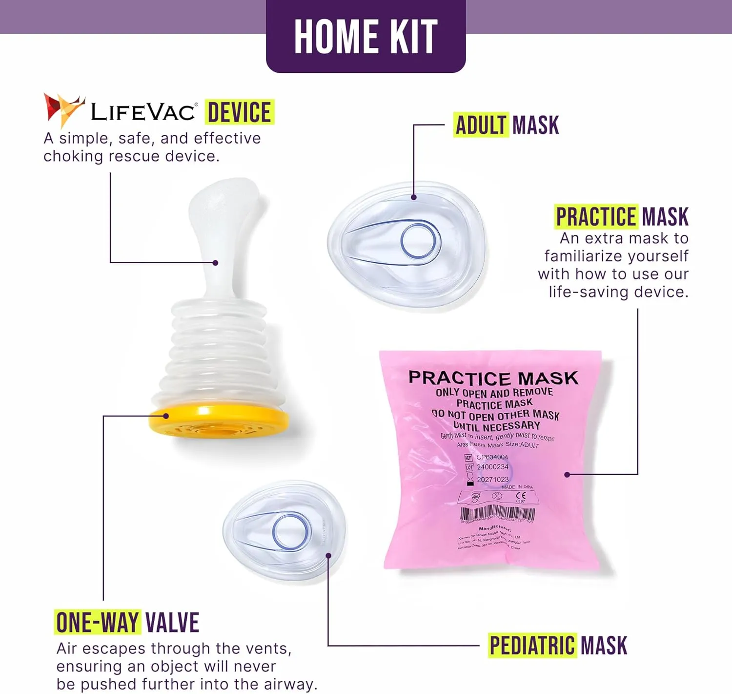 LifeVac Home & Yellow Travel Combo Kit - Portable Suction Rescue Device, First Aid Kit for Kids and Adults, Portable Airway Suction Device for Children and Adults