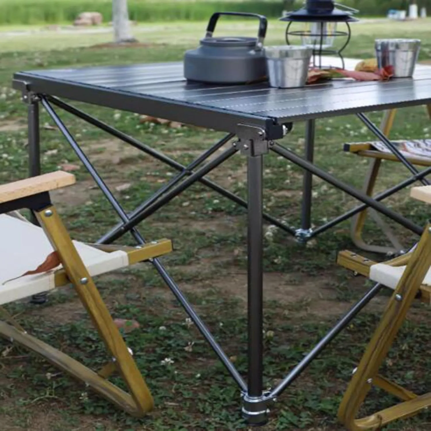 Liftable Camping Table Aluminum Alloy Picnic Table Ultralight Folding Camping Table Roll Up Table Top Multi-Purpose for Camp