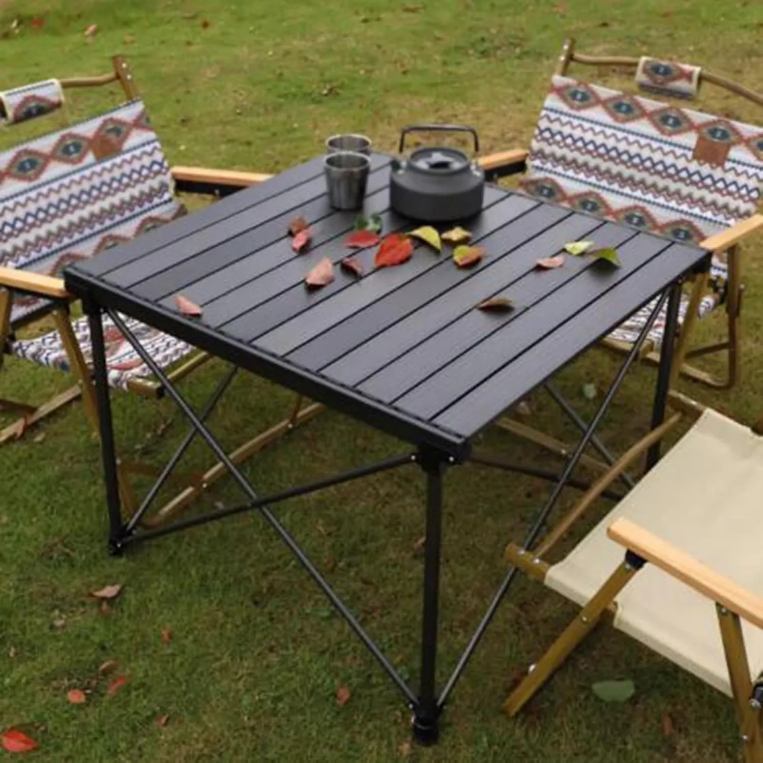 Liftable Camping Table Aluminum Alloy Picnic Table Ultralight Folding Camping Table Roll Up Table Top Multi-Purpose for Camp
