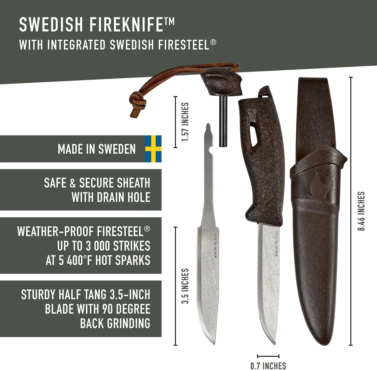Light My Fire Knife 3.5-in Fixed Blade Survival & Camping Knife with Sheath, Magnesium Flint Fire Starter 3,000 Strikes