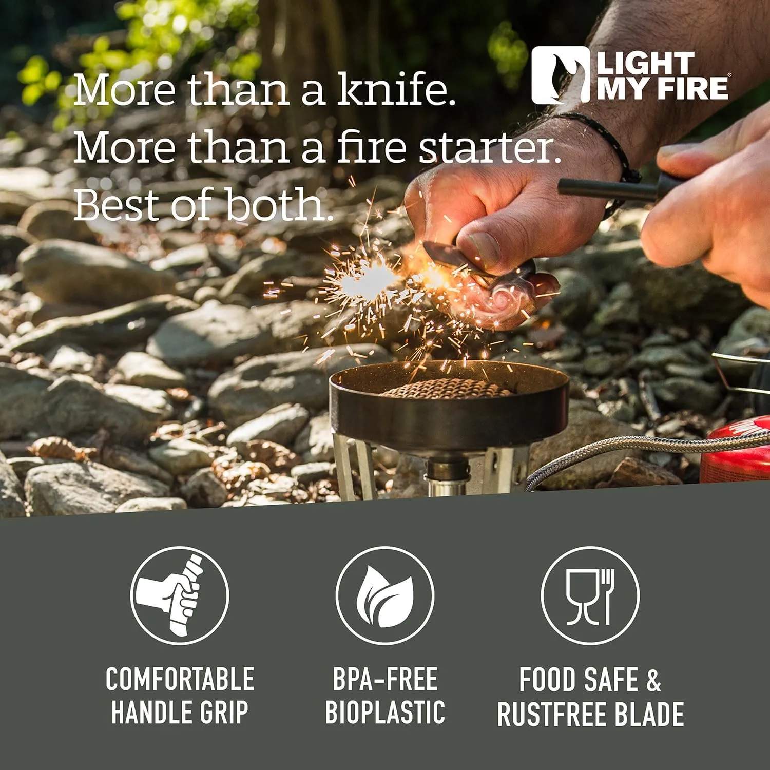 Light My Fire Knife 3.5-in Fixed Blade Survival & Camping Knife with Sheath, Magnesium Flint Fire Starter 3,000 Strikes