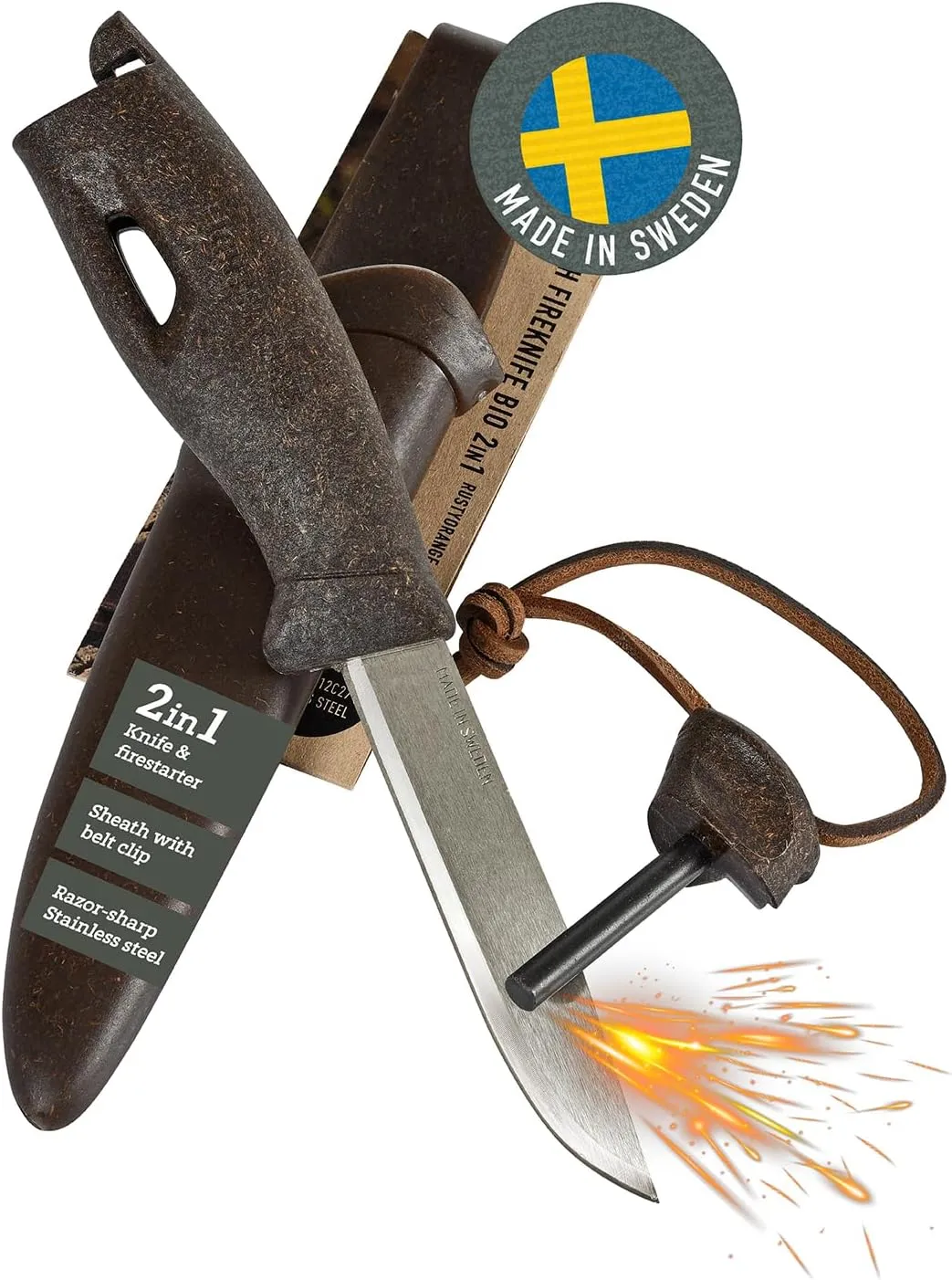 Light My Fire Knife 3.5-in Fixed Blade Survival & Camping Knife with Sheath, Magnesium Flint Fire Starter 3,000 Strikes