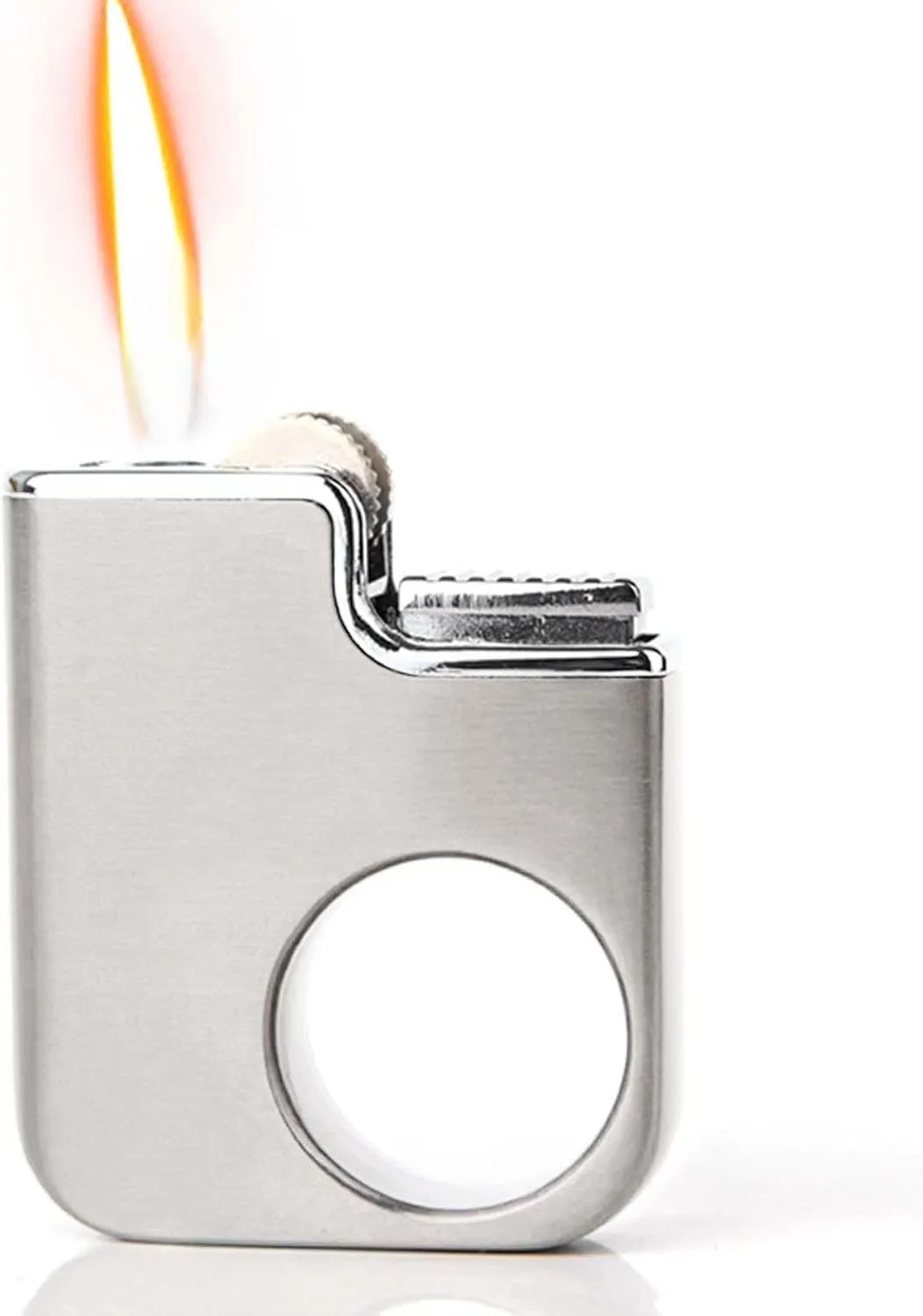 Lighter, Ring Lighter, can be refilled with Butane Gas, Flint Ignition, Candle, Boyfriend (Does not Contain Butane Gas)（Silver）