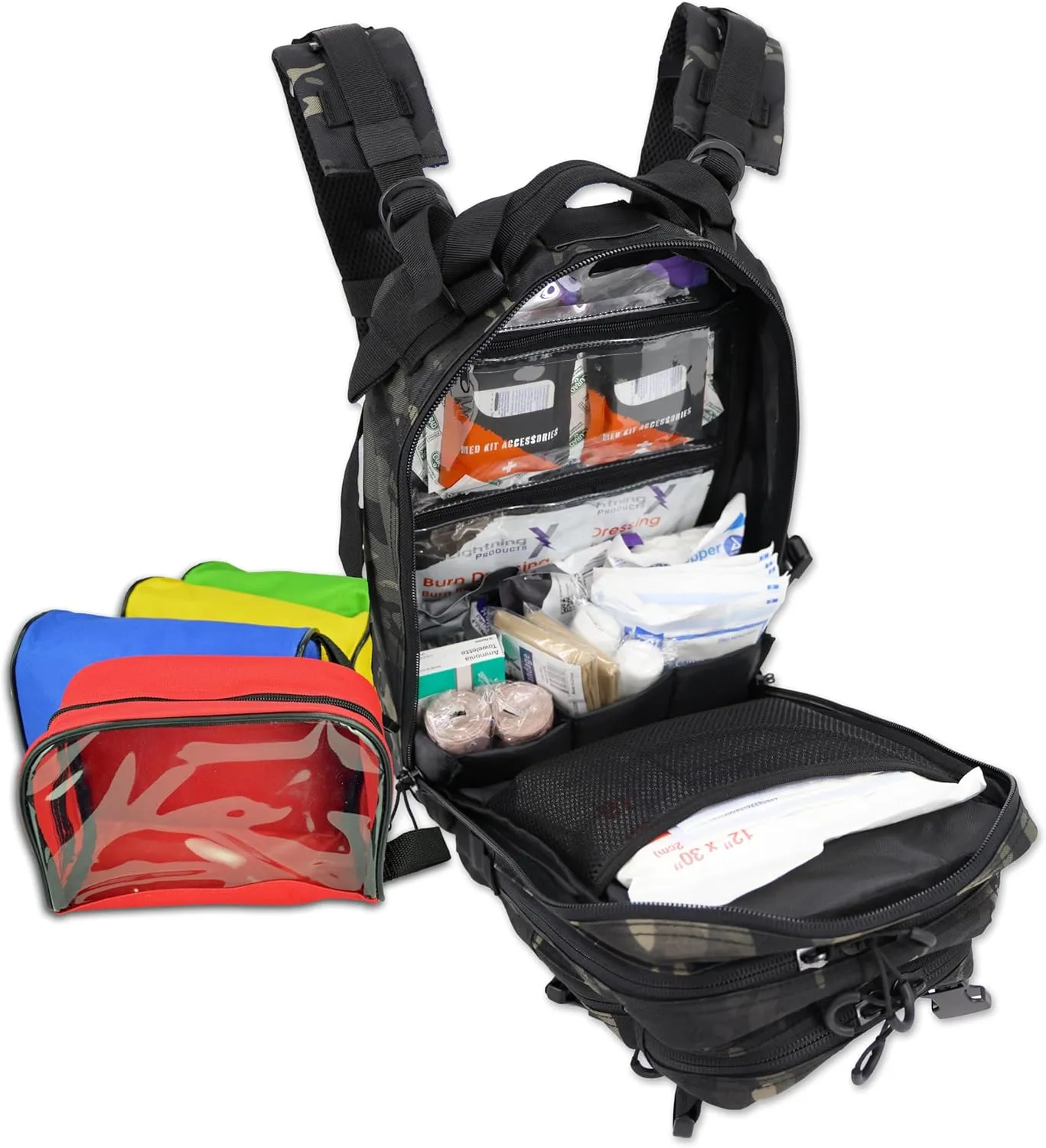 Lightning X Stocked EMS/EMT Trauma & Bleeding First Aid Responder Medical Backpack   Kit   Pouches - Black Camo