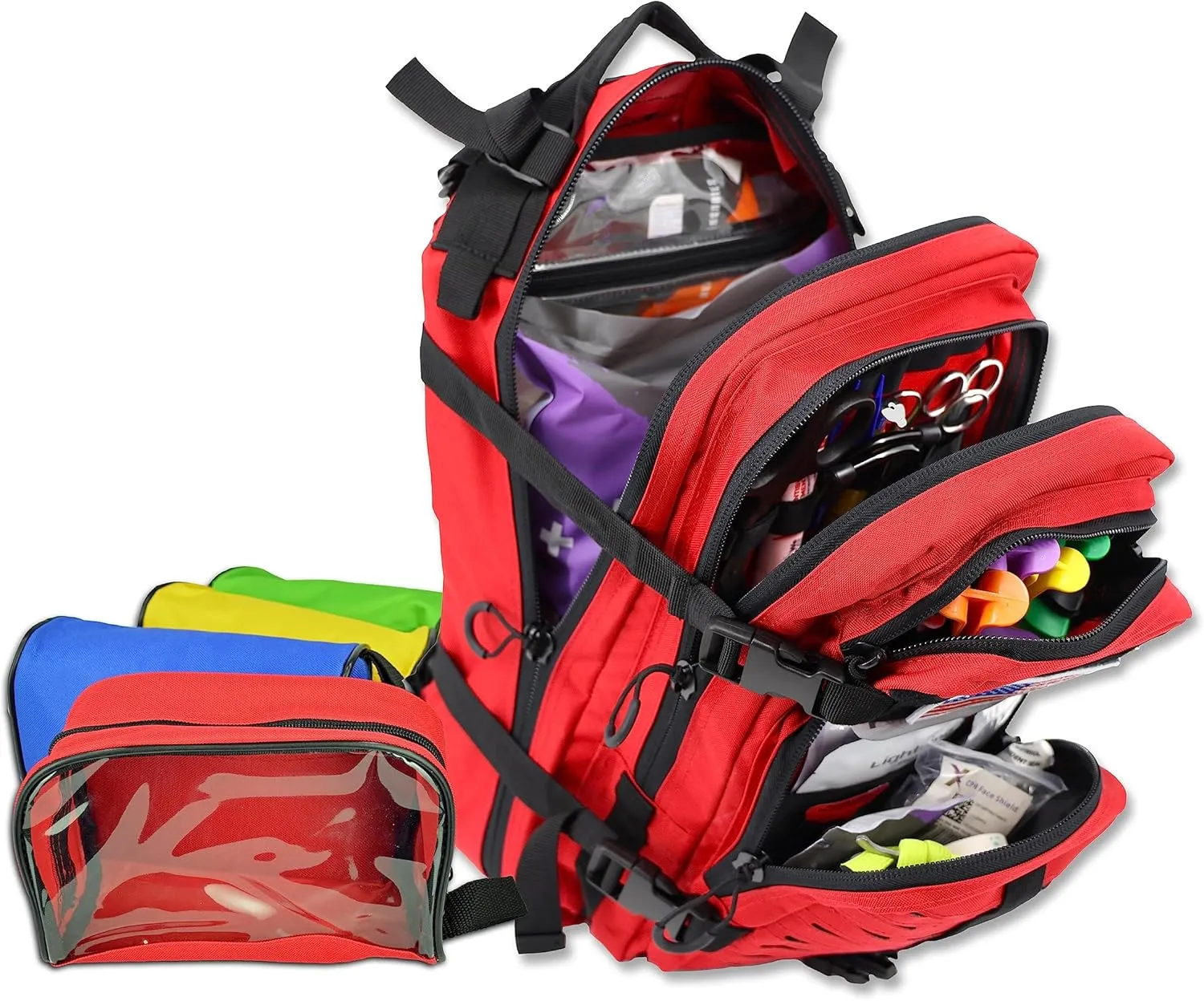 Lightning X Stocked EMS/EMT Trauma & Bleeding First Aid Responder Medical Backpack   Kit   Pouches - RED