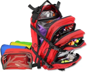 Lightning X Stocked EMS/EMT Trauma & Bleeding First Aid Responder Medical Backpack   Kit   Pouches - RED