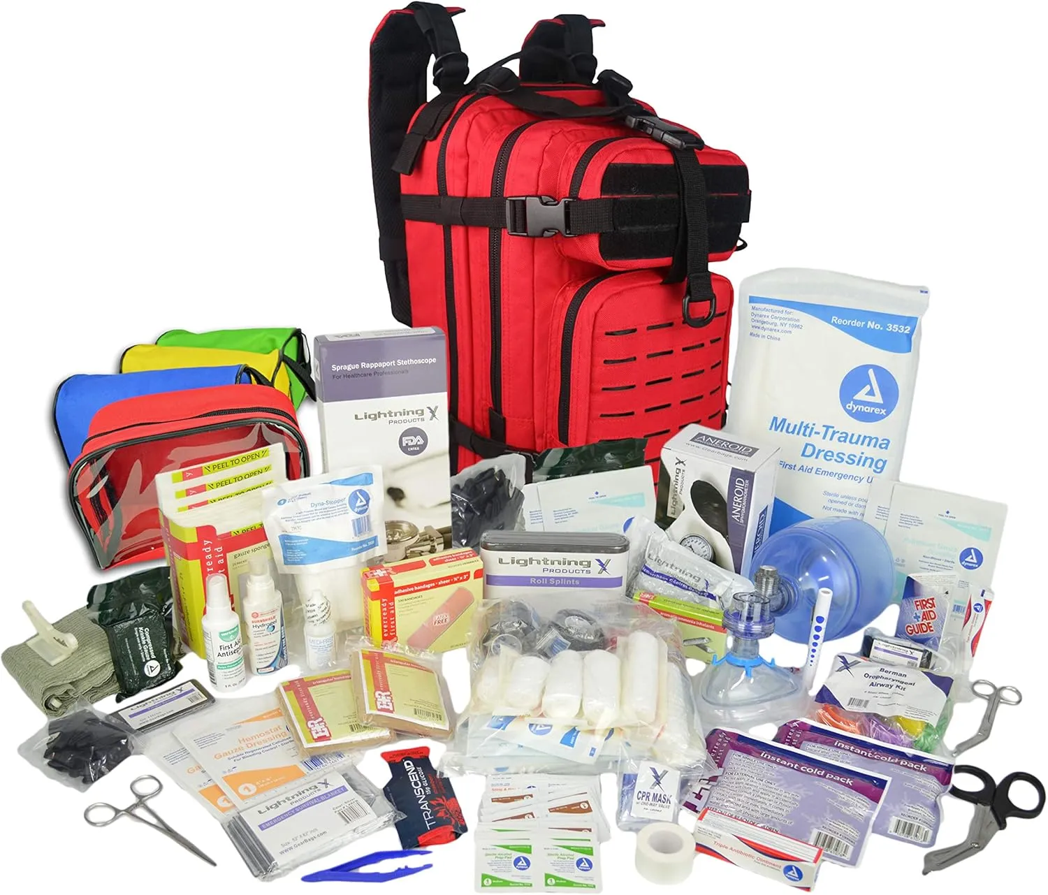 Lightning X Stocked EMS/EMT Trauma & Bleeding First Aid Responder Medical Backpack   Kit   Pouches - RED