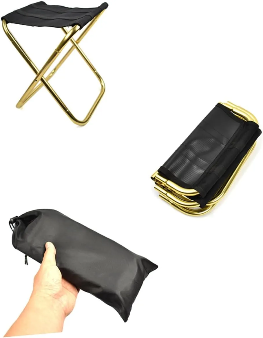 Lightweight Portable Collapsible Folding Stool for Camping Fishing and Outdoor Activities Durable Iron Easy to Carry for Adults Black Golden
