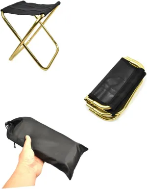 Lightweight Portable Collapsible Folding Stool for Camping Fishing and Outdoor Activities Durable Iron Easy to Carry for Adults Black Golden