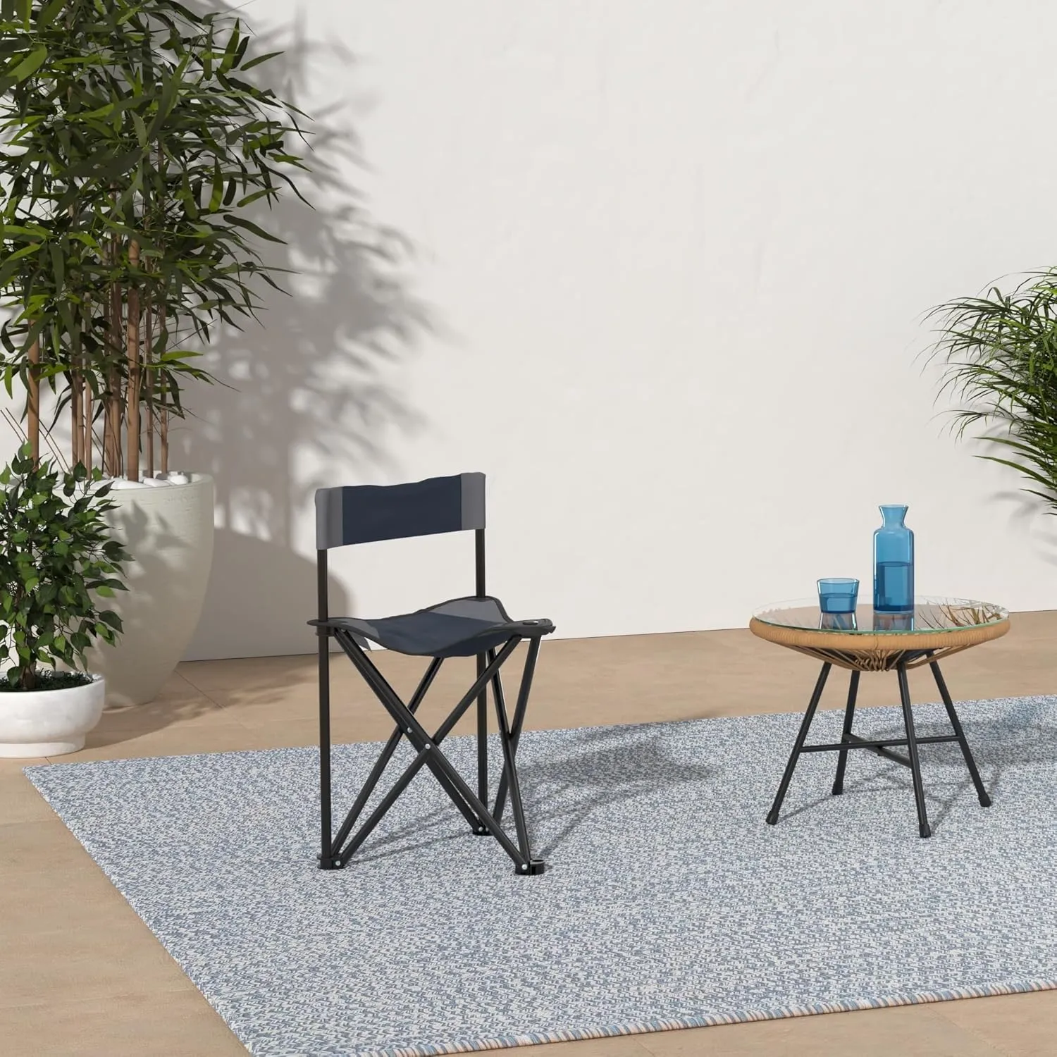 Lightweight Portable Tripod Camp Chair, Includes Carry Bag,polyester,steel - Navy/Gray
