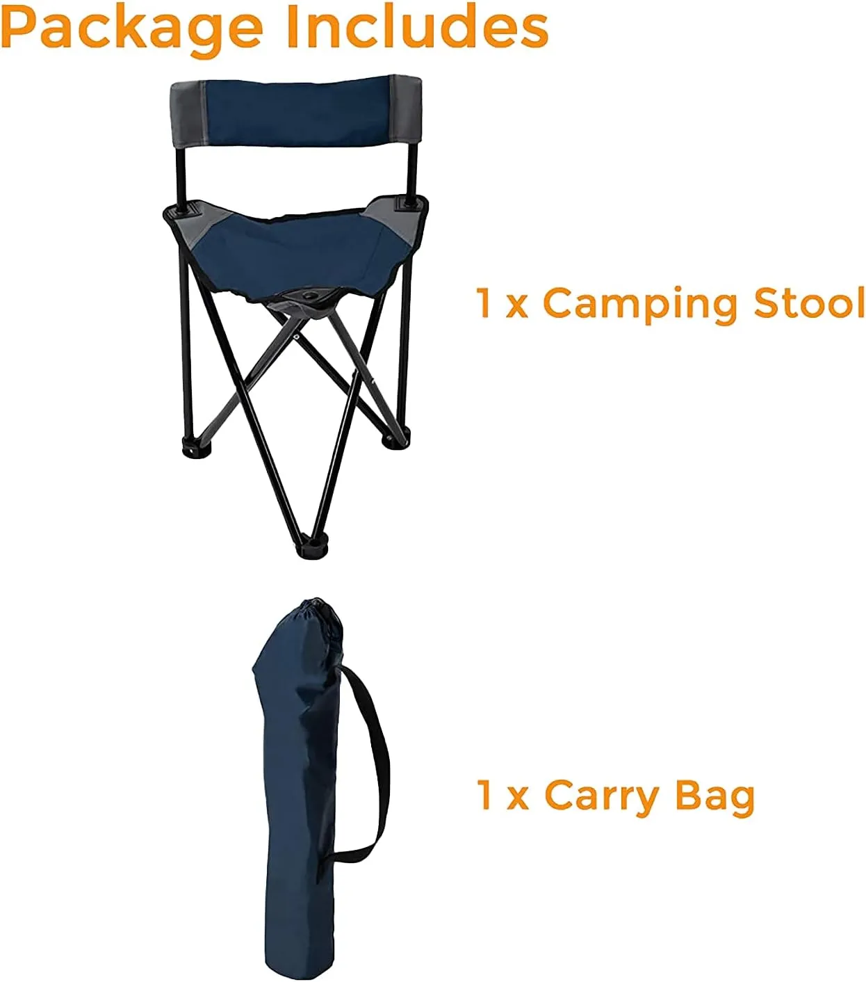 Lightweight Portable Tripod Camp Chair, Includes Carry Bag,polyester,steel - Navy/Gray