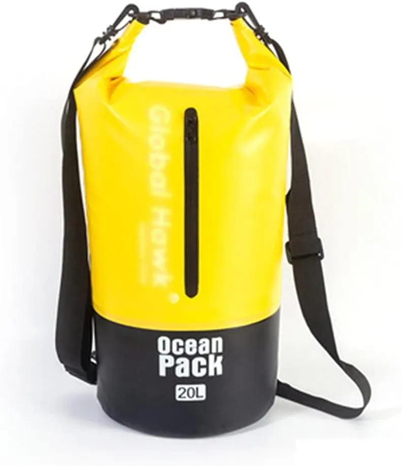 Lightweight Roll Top Dry Compression Sack, Floating Waterproof Dry Bag with Exterior Zippered Pocket, for Kayaking, Swimming, Rafting (Color : Yellow)