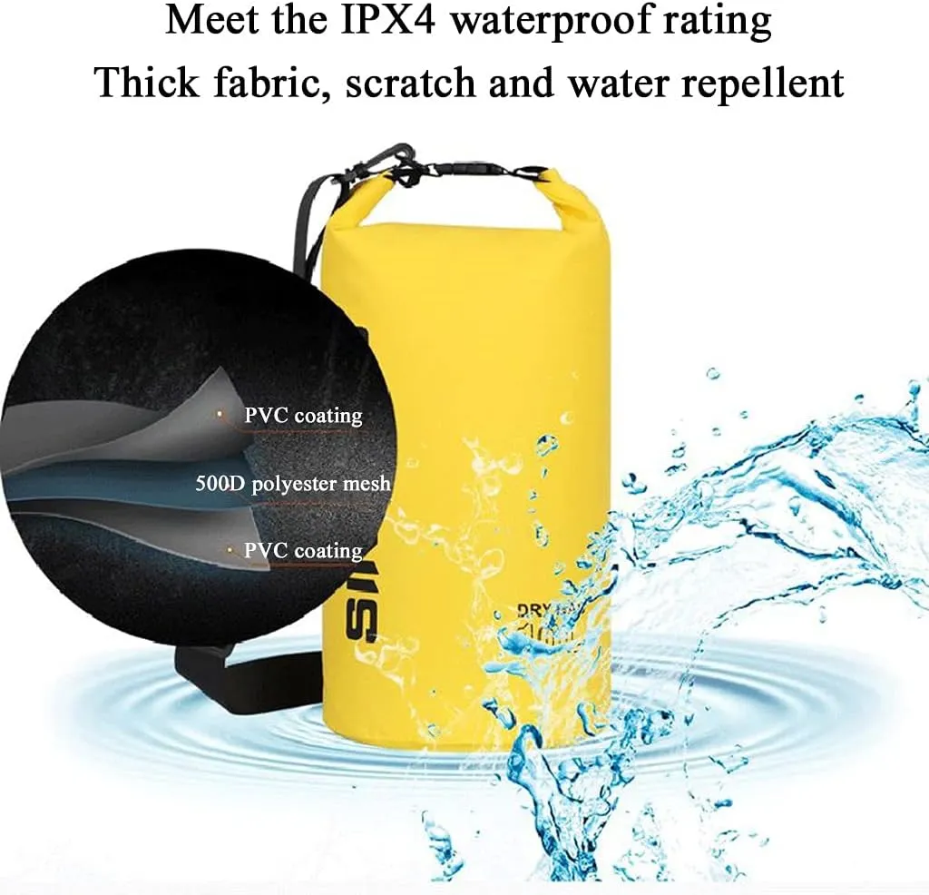 Lightweight Roll Top Dry Compression Sack, Floating Waterproof Dry Bag with Exterior Zippered Pocket, for Kayaking, Swimming, Rafting (Color : Yellow)