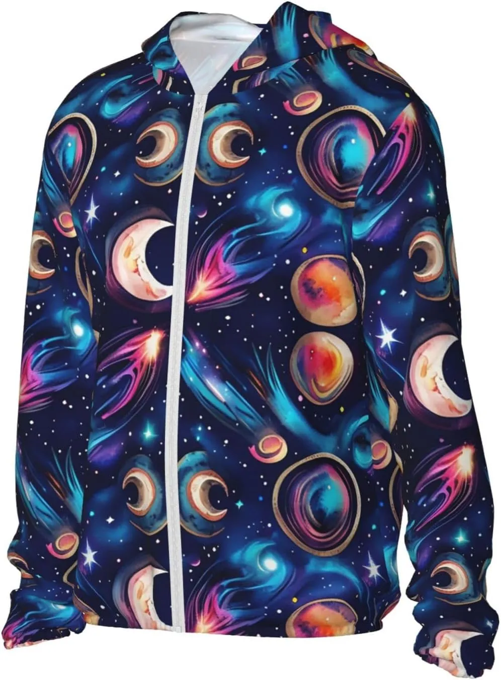 Lightweight UV Protection Sun Jacket, Cosmic Celestial Pattern Print Sportswear Hooded Sunblock Shirt for Outdoor