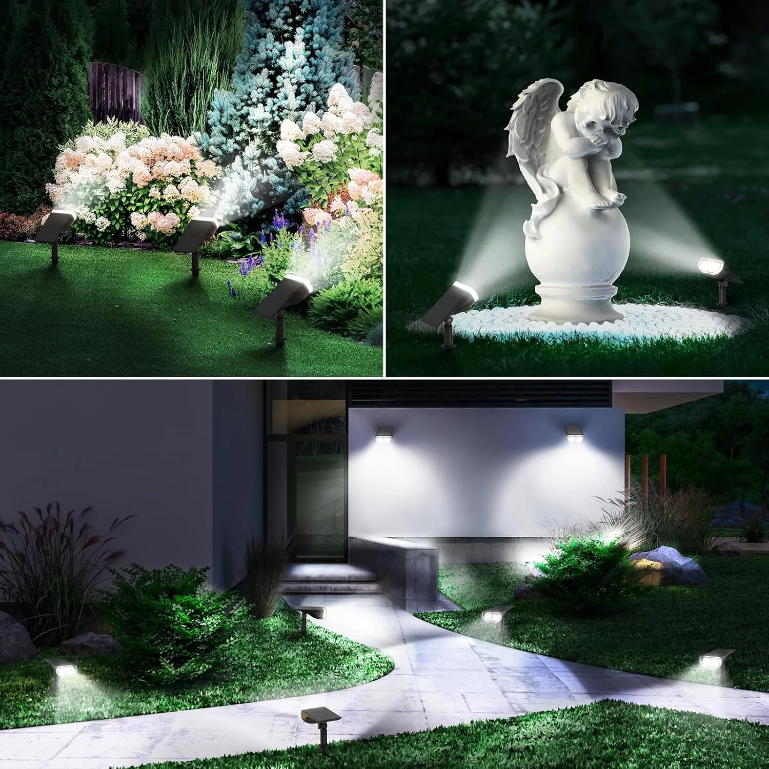 Linkind Solar Lights Outdoor Waterproof IP67, StarRay Dusk-to-Dawn Outdoor Solar Lights, 3 Lighting Modes Solar Spot Lights Outdoor for Garden, Yard, Landscape (Daylight, 4 Pack)