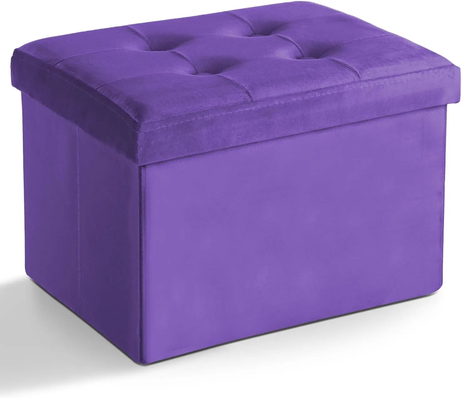 LINMAGCO Storage Ottoman Folding Foot Stool Velvet Foot Rest with Padded Modern Ottoman with Storage for Living Room Puppy Step Stool 17x13x13in(Purple)