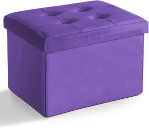 LINMAGCO Storage Ottoman Folding Foot Stool Velvet Foot Rest with Padded Modern Ottoman with Storage for Living Room Puppy Step Stool 17x13x13in(Purple)