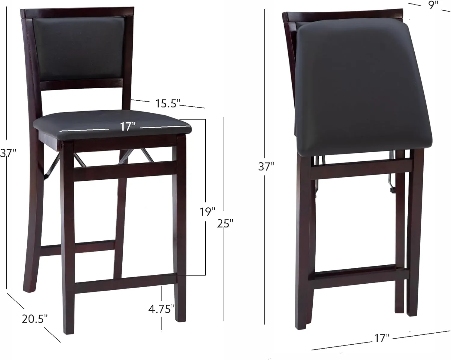 Linon Home Decor Keira Pad Back Folding Counter Stool, 24-Inch
