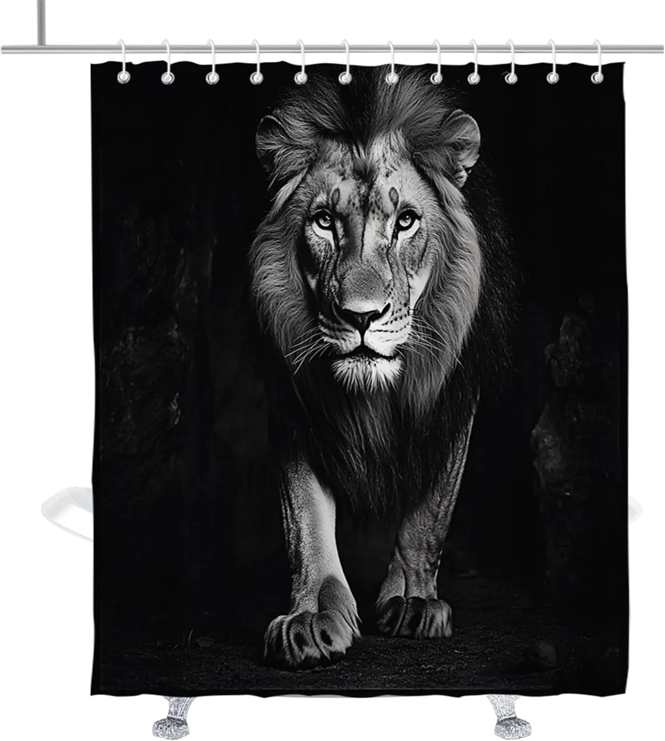 Lion Animal Shower Curtain Black Masculine Print Shower Curtains Black African Jungle Lions Bathroom Decor Accessory with Hooks 72" W × 84" H