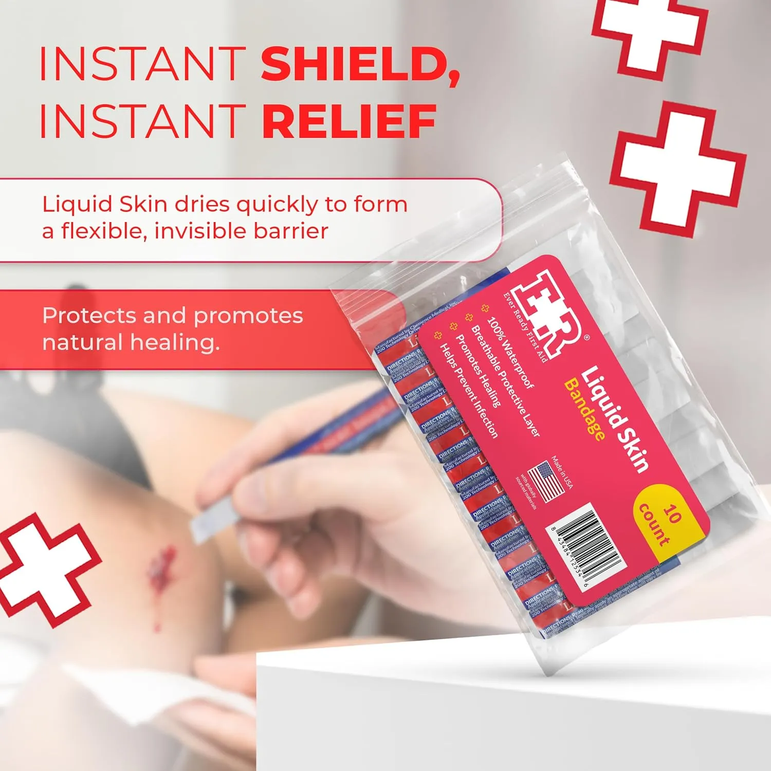 Liquid Bandage for Skin – Waterproof Skin Glue for Wound Closure, Flexible Liquid Barrier with Non-Sting Formula – Long-Lasting Liquid Bandage - 10 Count