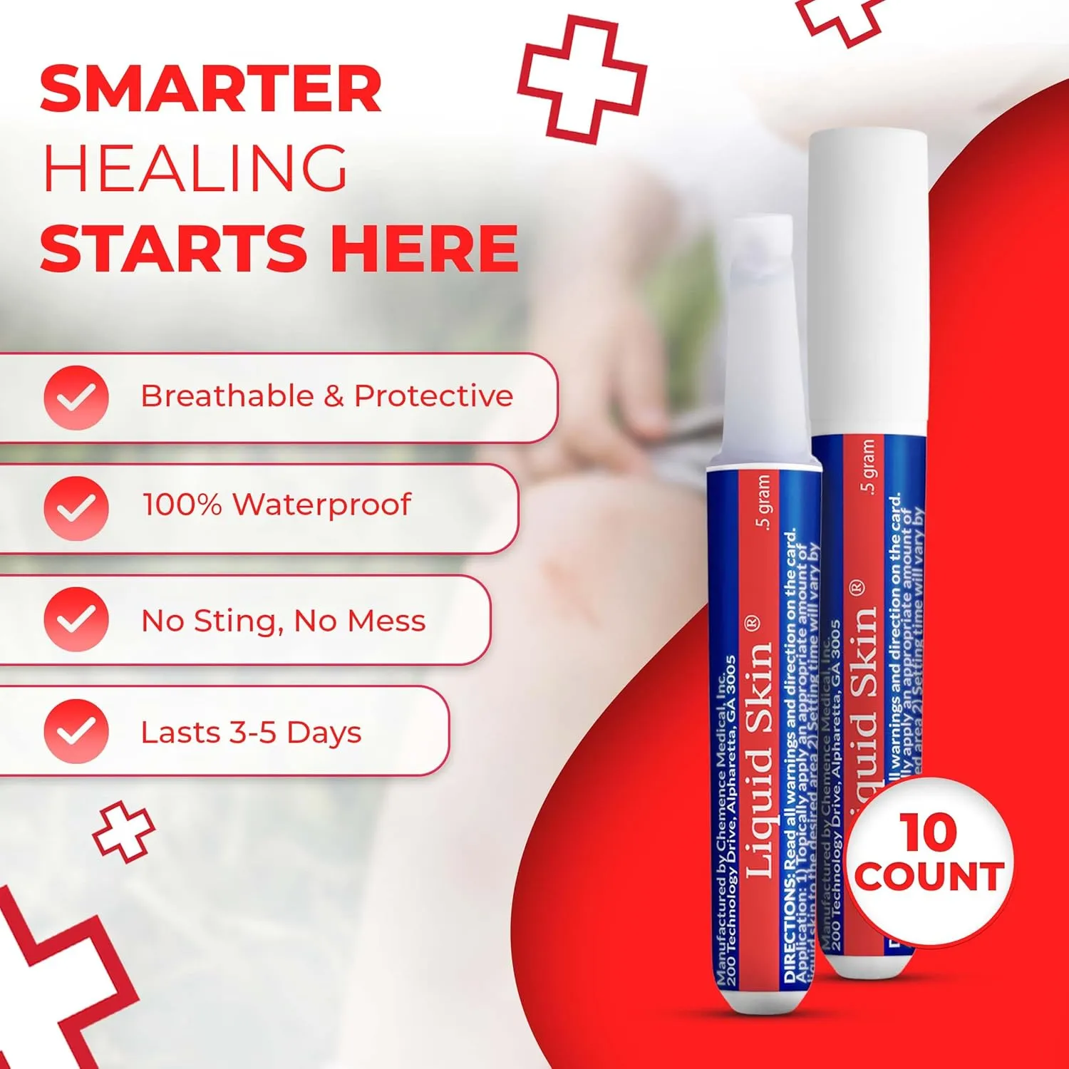 Liquid Bandage for Skin – Waterproof Skin Glue for Wound Closure, Flexible Liquid Barrier with Non-Sting Formula – Long-Lasting Liquid Bandage - 10 Count