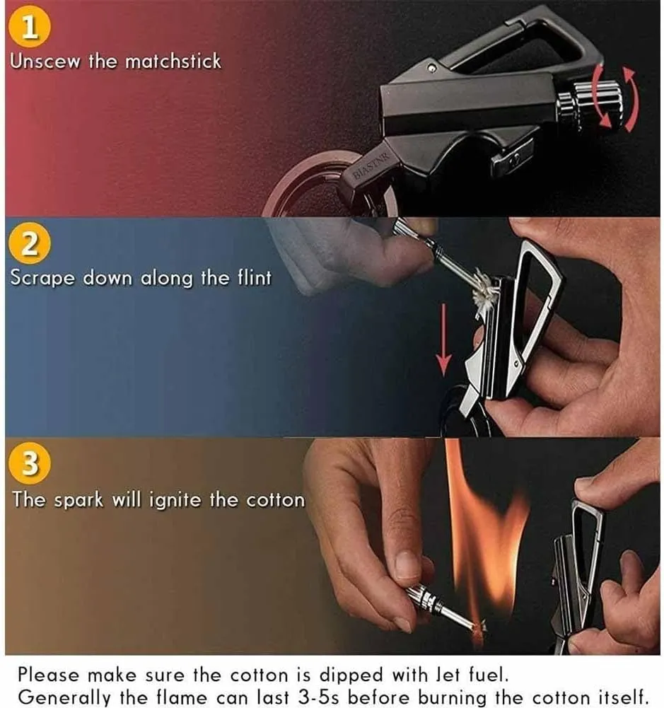 Llavero Encendedor De Acero, Flint and Steel Fire Starter, Fire Starter Survival Tool, Keychain Lighter Match Strike, Portable Waterproof Starters, Stylish and Functional Alloy Keychain