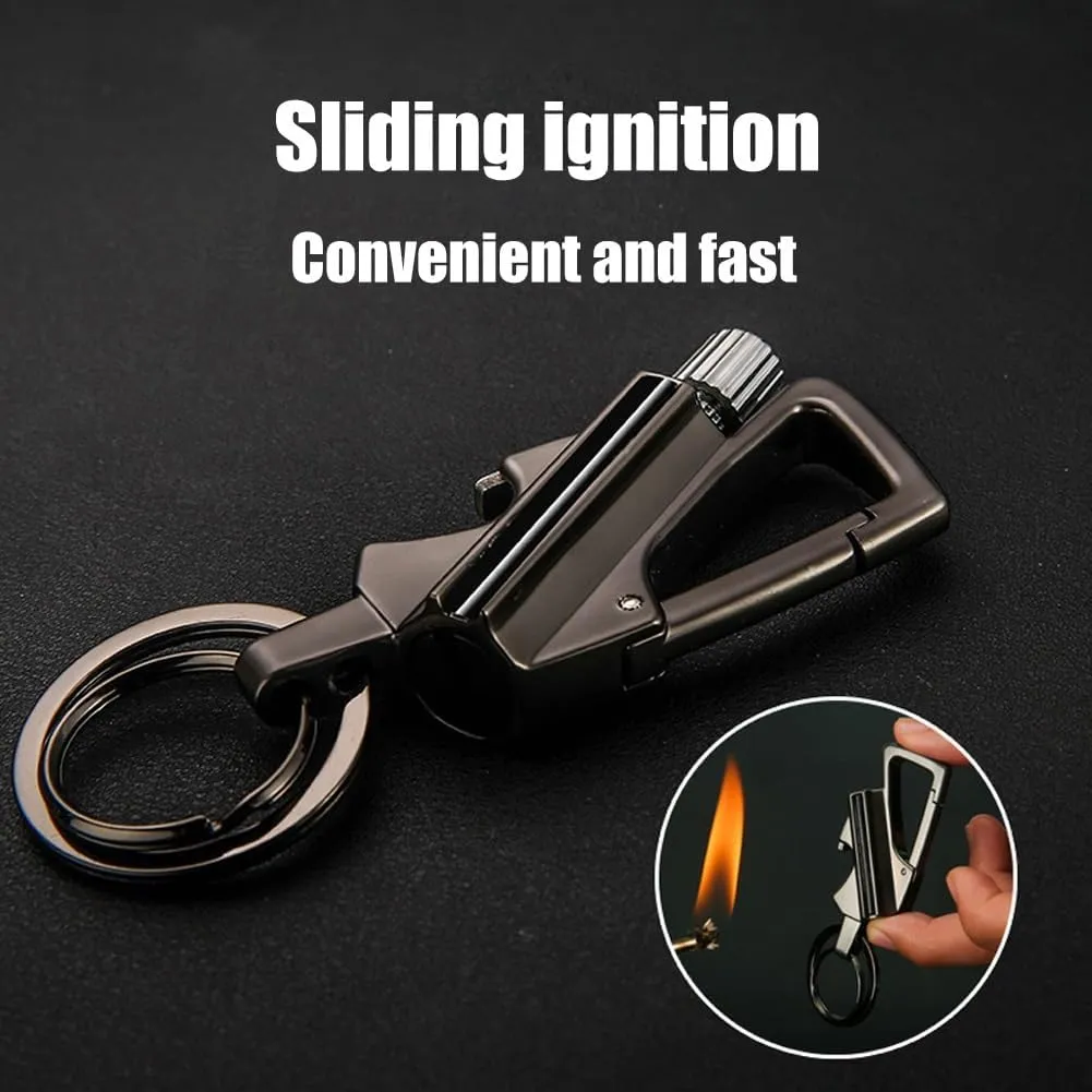 Llavero Encendedor De Acero, Keychain Lighter Match Strike, Mini Multi Functional Hiking Safety Tool Collapsible, Waterproof Key Chain Lighter Match, Reusable Lighters Stick for Outdoor(Black Gold)