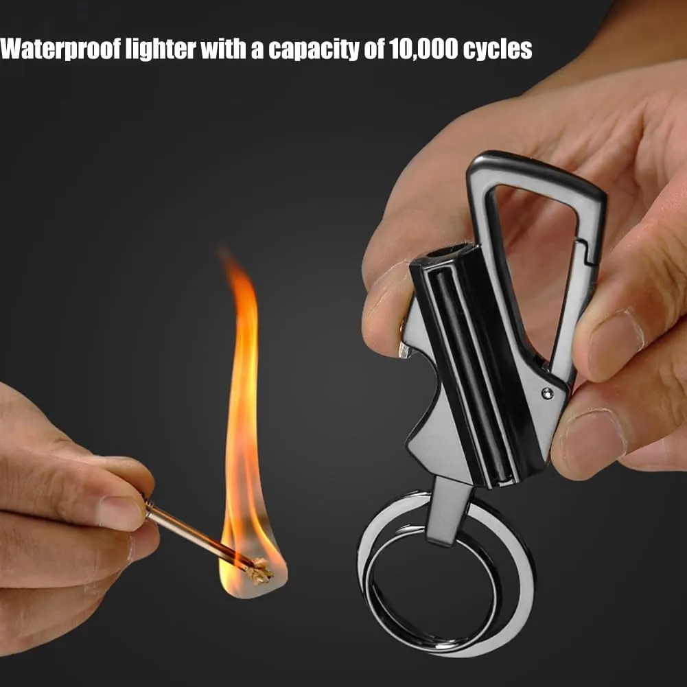 Llavero Encendedor De Acero, Keychain Lighter Match Strike, Mini Multi Functional Hiking Safety Tool Collapsible, Waterproof Key Chain Lighter Match, Reusable Lighters Stick for Outdoor(Black Gold)