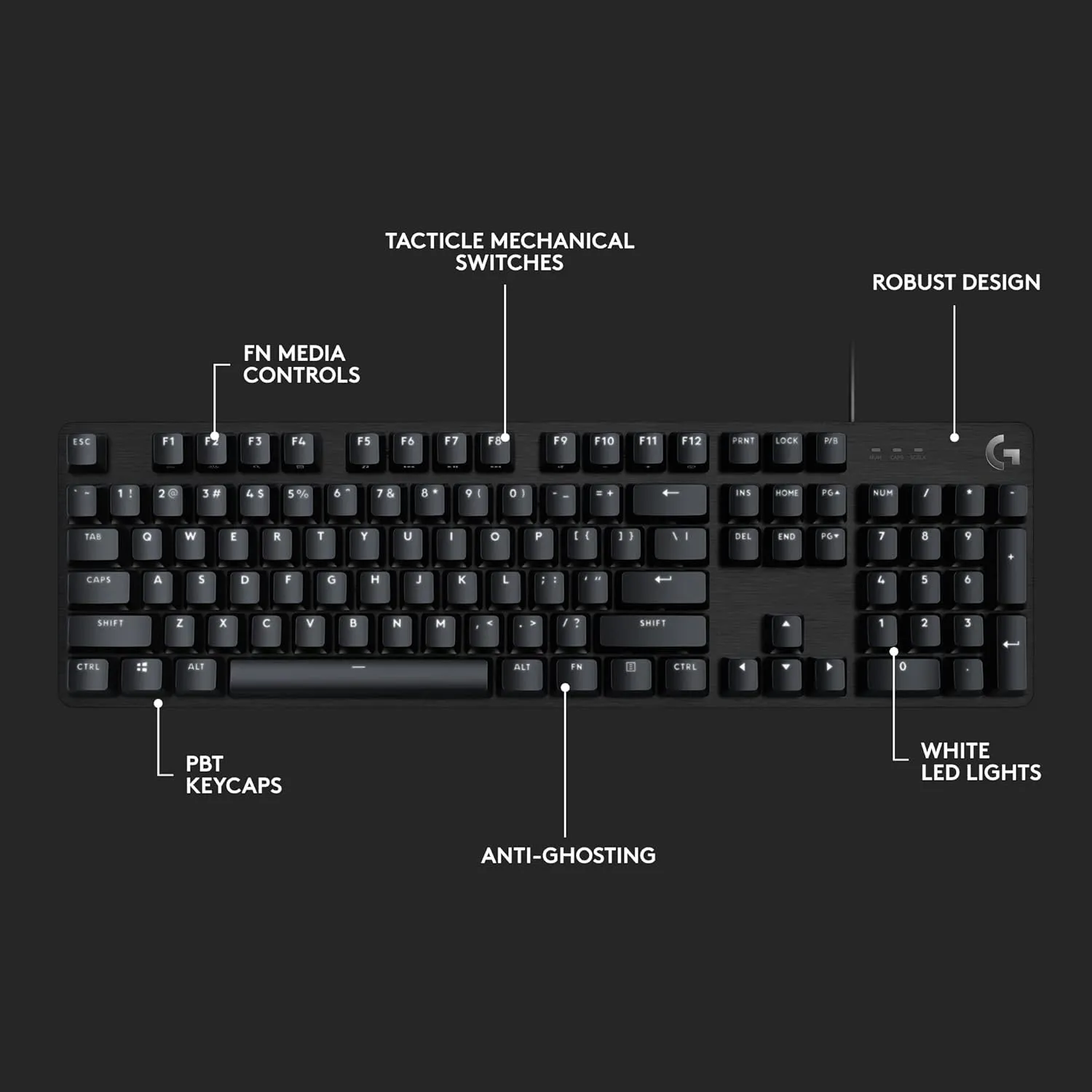 Logitech G413 SE Full-Size Mechanical Gaming Keyboard - Backlit Keyboard with Tactile Mechanical Switches, Anti-Ghosting, Compatible with Windows, macOS - Black Aluminum