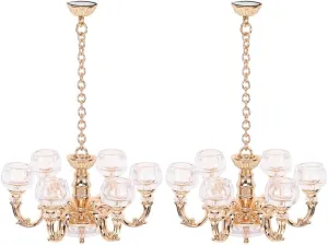 LOGOFUN 2pcs Doll House Miniature Hanging Lamp Mini Ceiling Light Model 1:12 Scale Ceiling Light Prop for Dollhouse Accessories - Gold