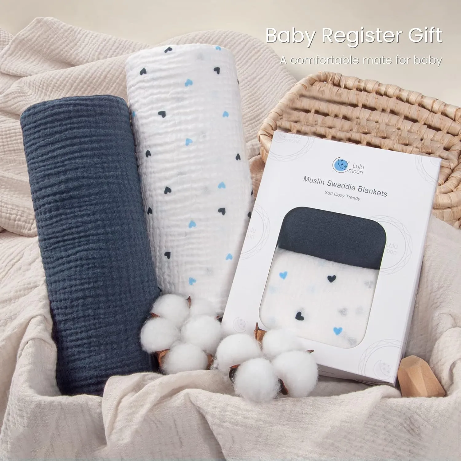 Lulu moon Muslin Swaddle Blanket Baby Receiving Blankets Neutral, 2 Pack, Travel Space