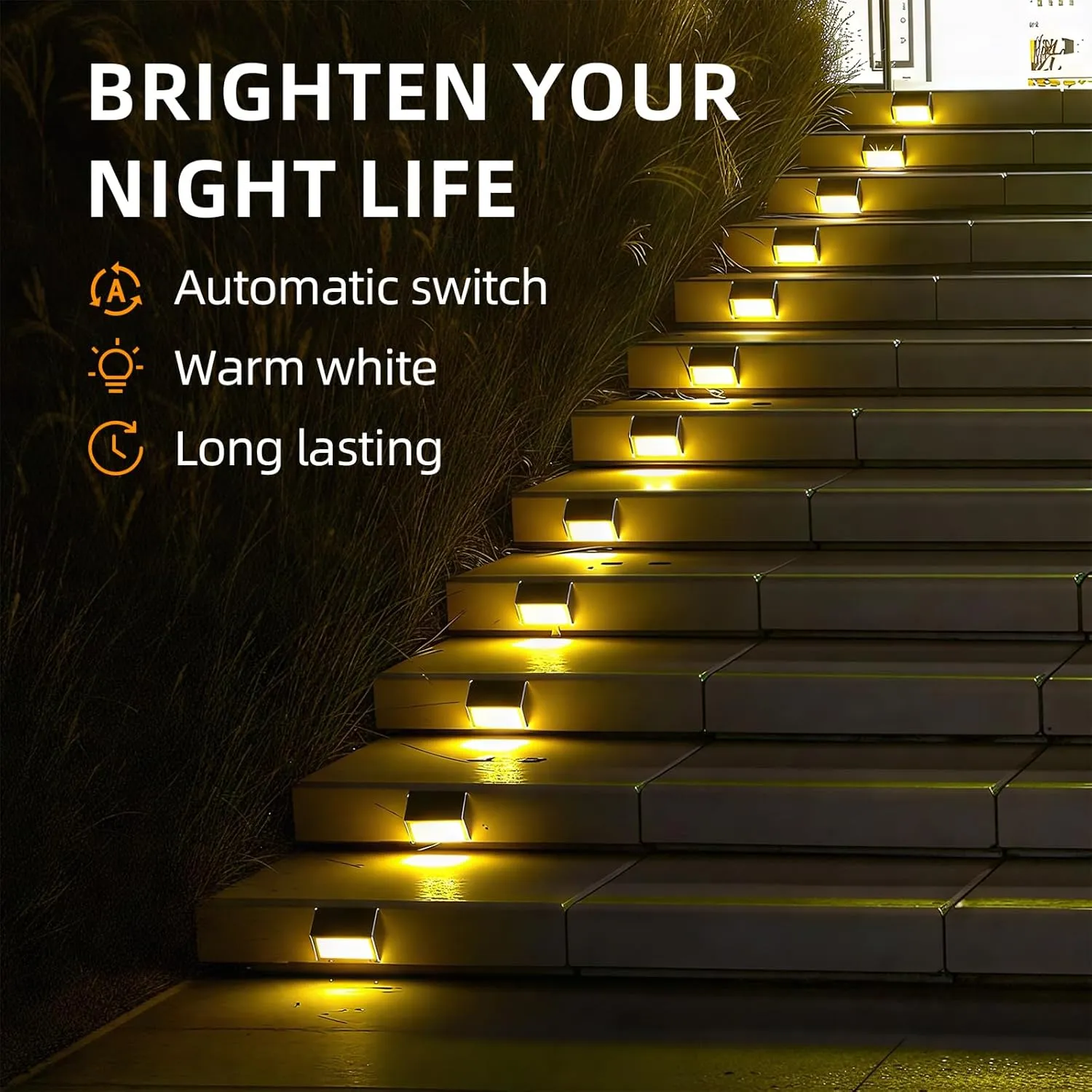 Luminara Solar Step Lights - Weatherproof Outdoor Stair Lighting, Solar-Powered Deck Lights for Patio, Garden, Pathway, Warm White Glow (8)