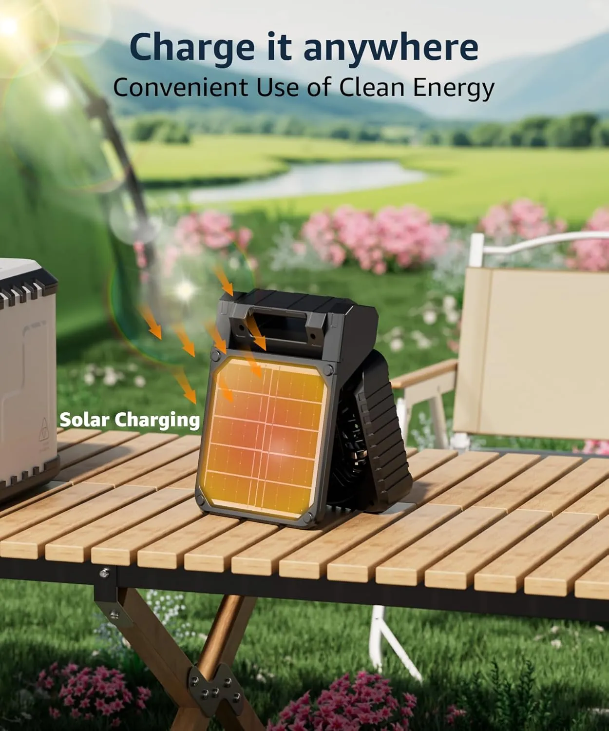 lynker Solar Powered Camping Fan with LED Light, Portable Rechargeable Battery Operated Fan, 4 Speeds, 35dB Ultra-Quiet, USB-C/Solar Charging, 8H Timer for Tent, Emergency, Outdoor Use (Black)