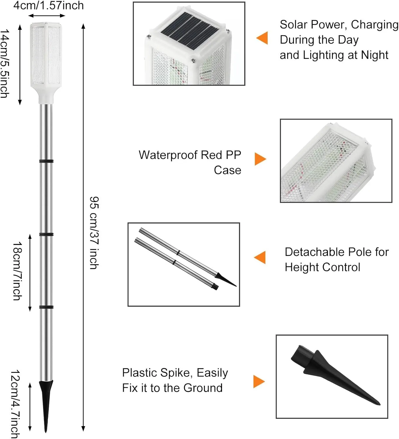 Macarrie 6 Pcs Solar Powered Driveway Markers Reflector Lights Landscape Driveway Reflectors on Poles for Snow Road Outdoor Yard(37 Inch,White)