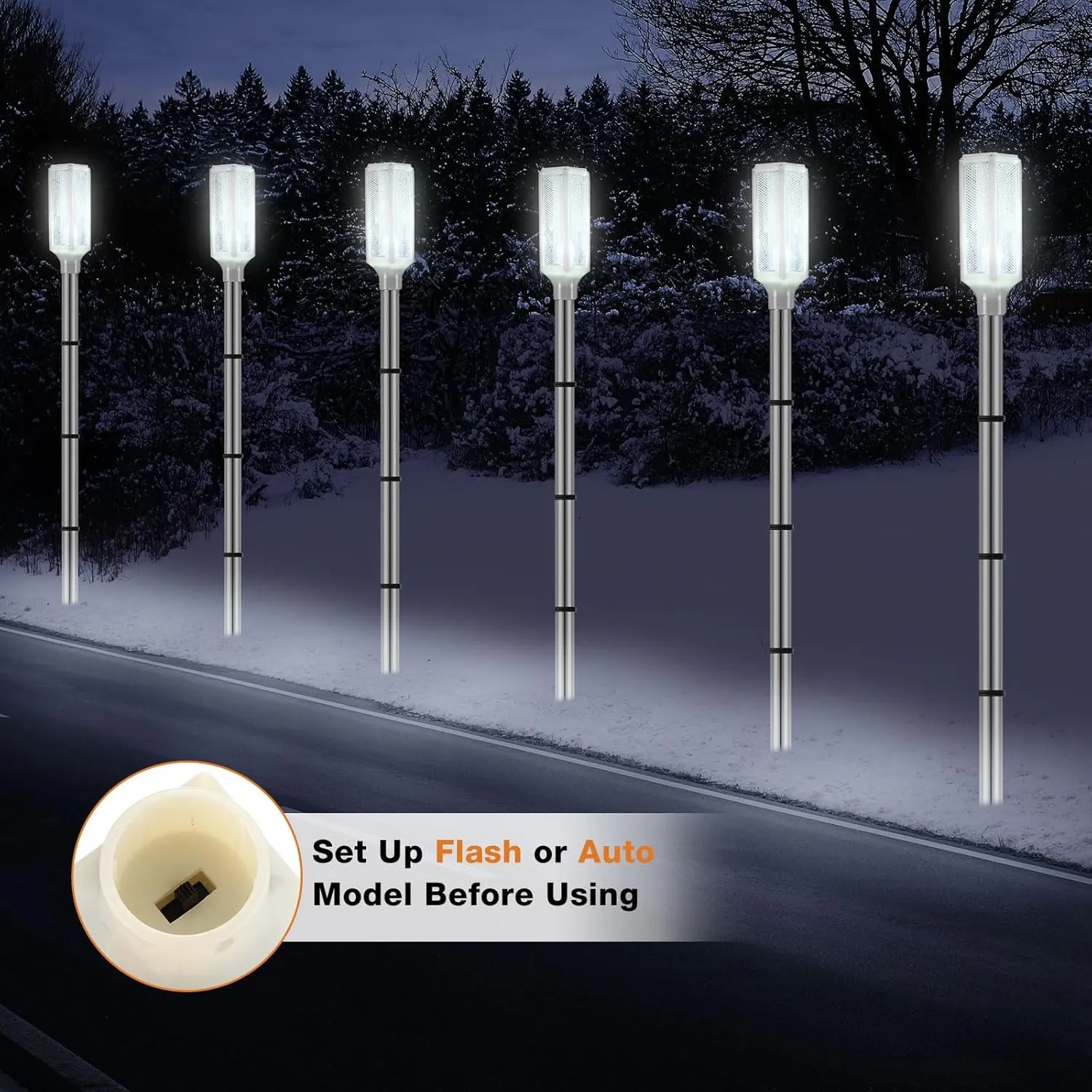 Macarrie 6 Pcs Solar Powered Driveway Markers Reflector Lights Landscape Driveway Reflectors on Poles for Snow Road Outdoor Yard(37 Inch,White)