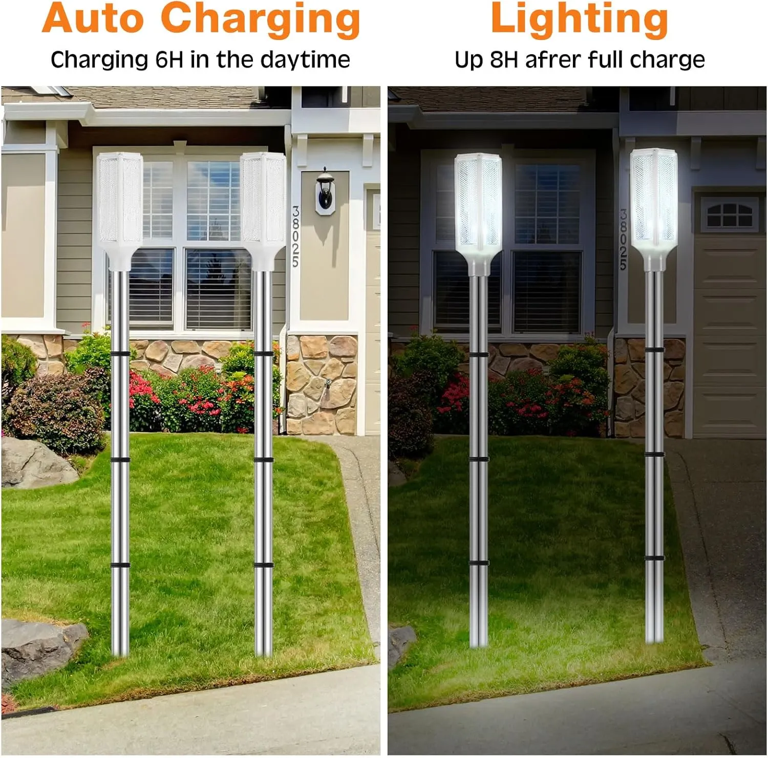 Macarrie 6 Pcs Solar Powered Driveway Markers Reflector Lights Landscape Driveway Reflectors on Poles for Snow Road Outdoor Yard(37 Inch,White)