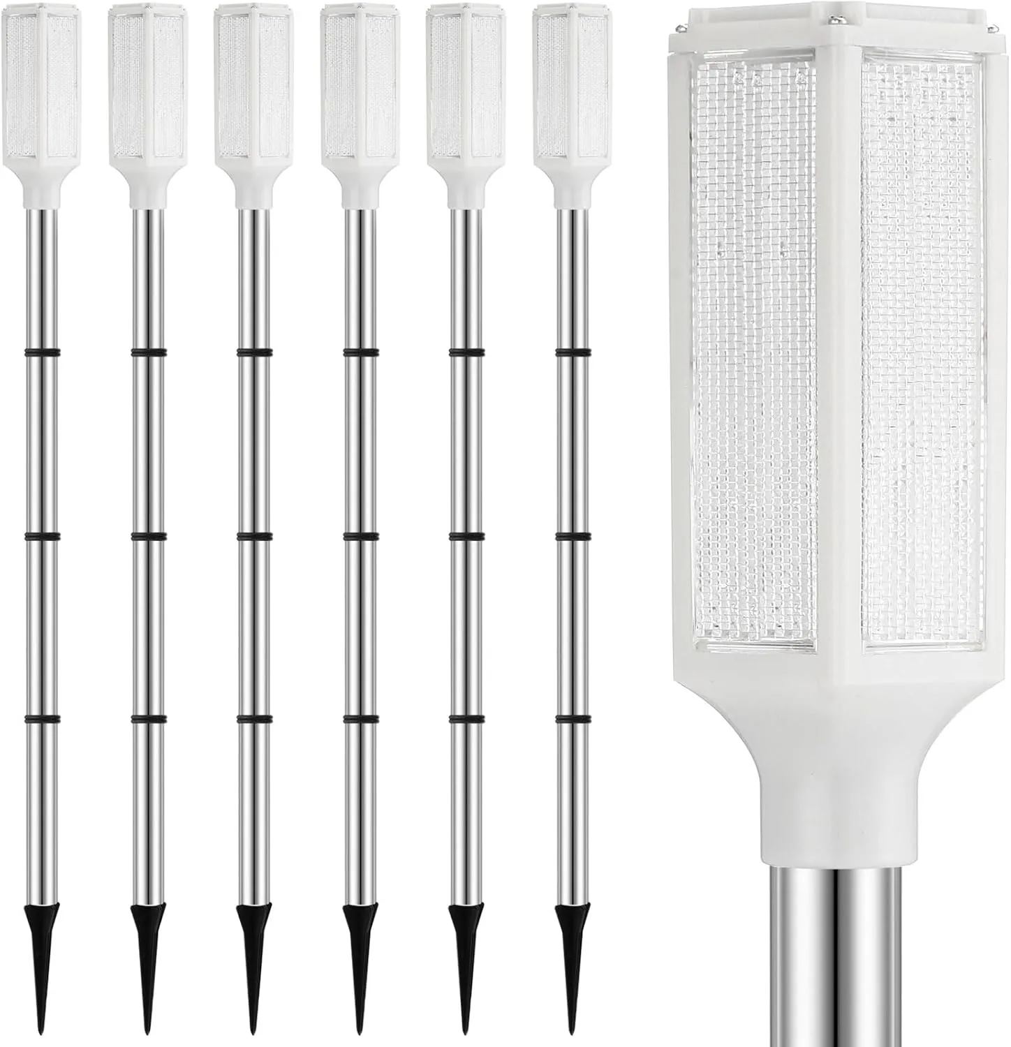 Macarrie 6 Pcs Solar Powered Driveway Markers Reflector Lights Landscape Driveway Reflectors on Poles for Snow Road Outdoor Yard(37 Inch,White)