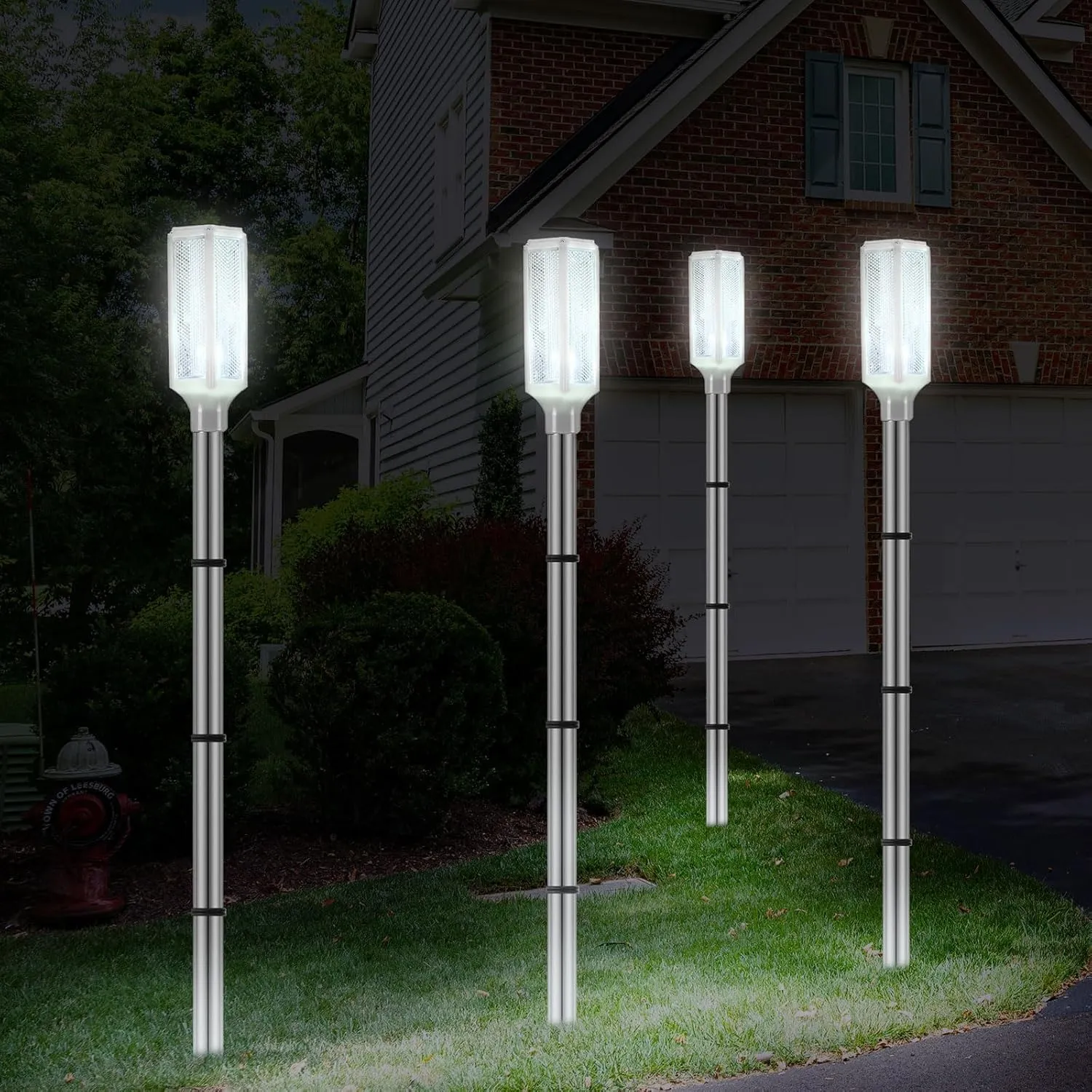 Macarrie 6 Pcs Solar Powered Driveway Markers Reflector Lights Landscape Driveway Reflectors on Poles for Snow Road Outdoor Yard(37 Inch,White)