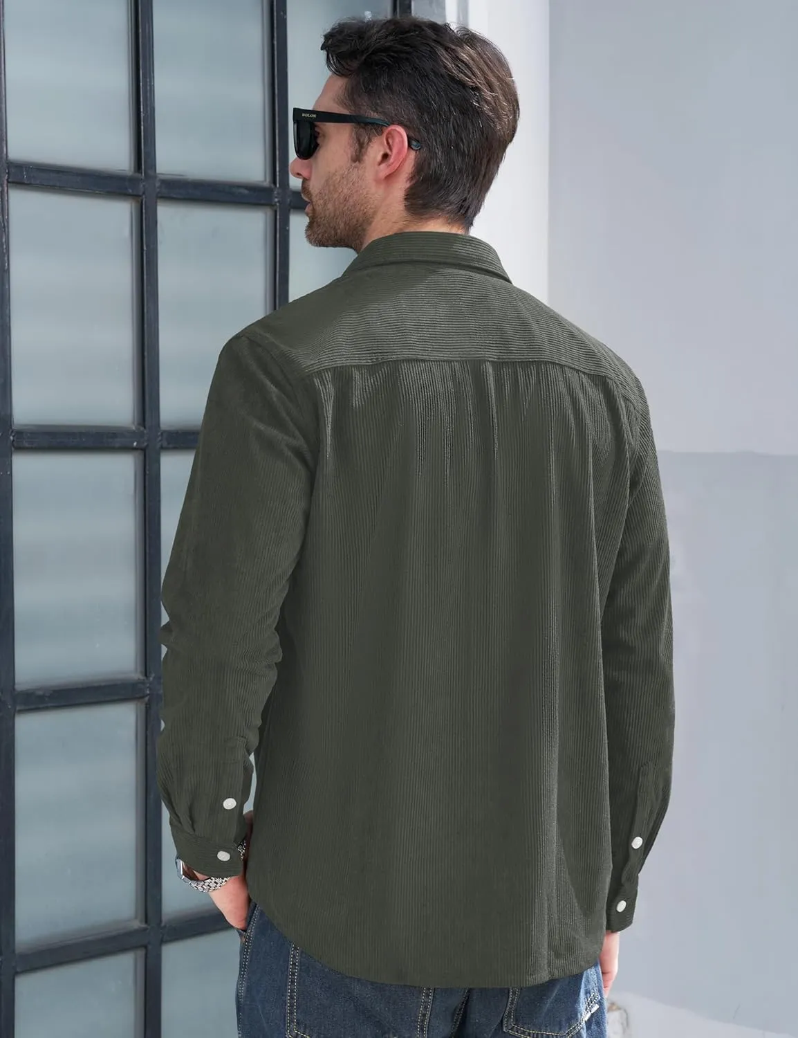 MAGCOMSEN Men's Corduroy Shirt Jacket Long Sleeve Lightweight Jacket Button-Up Casual Shacket with Flap Pockets