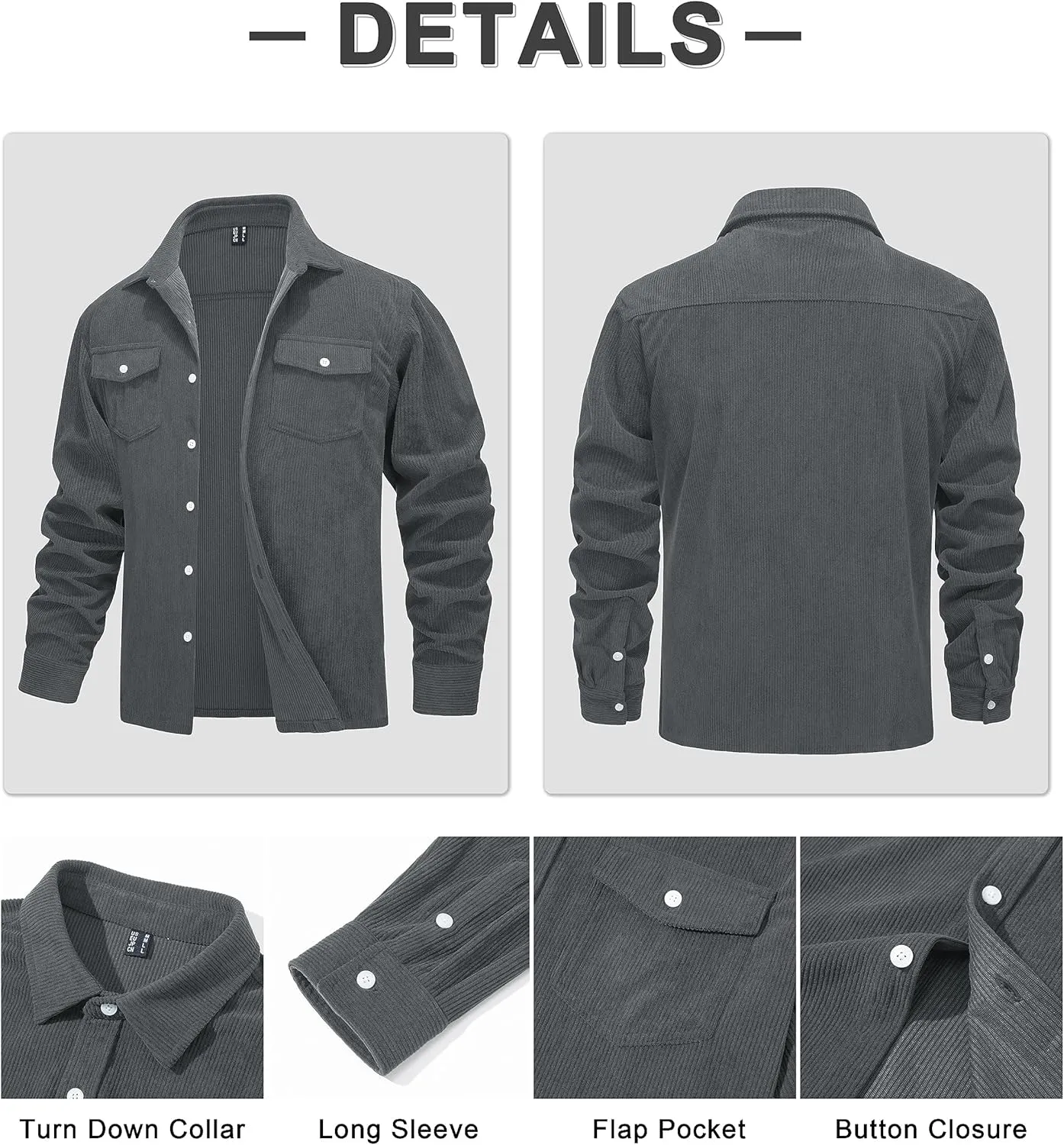 MAGCOMSEN Men's Corduroy Shirt Jacket Long Sleeve Lightweight Jacket Button-Up Casual Shacket with Flap Pockets