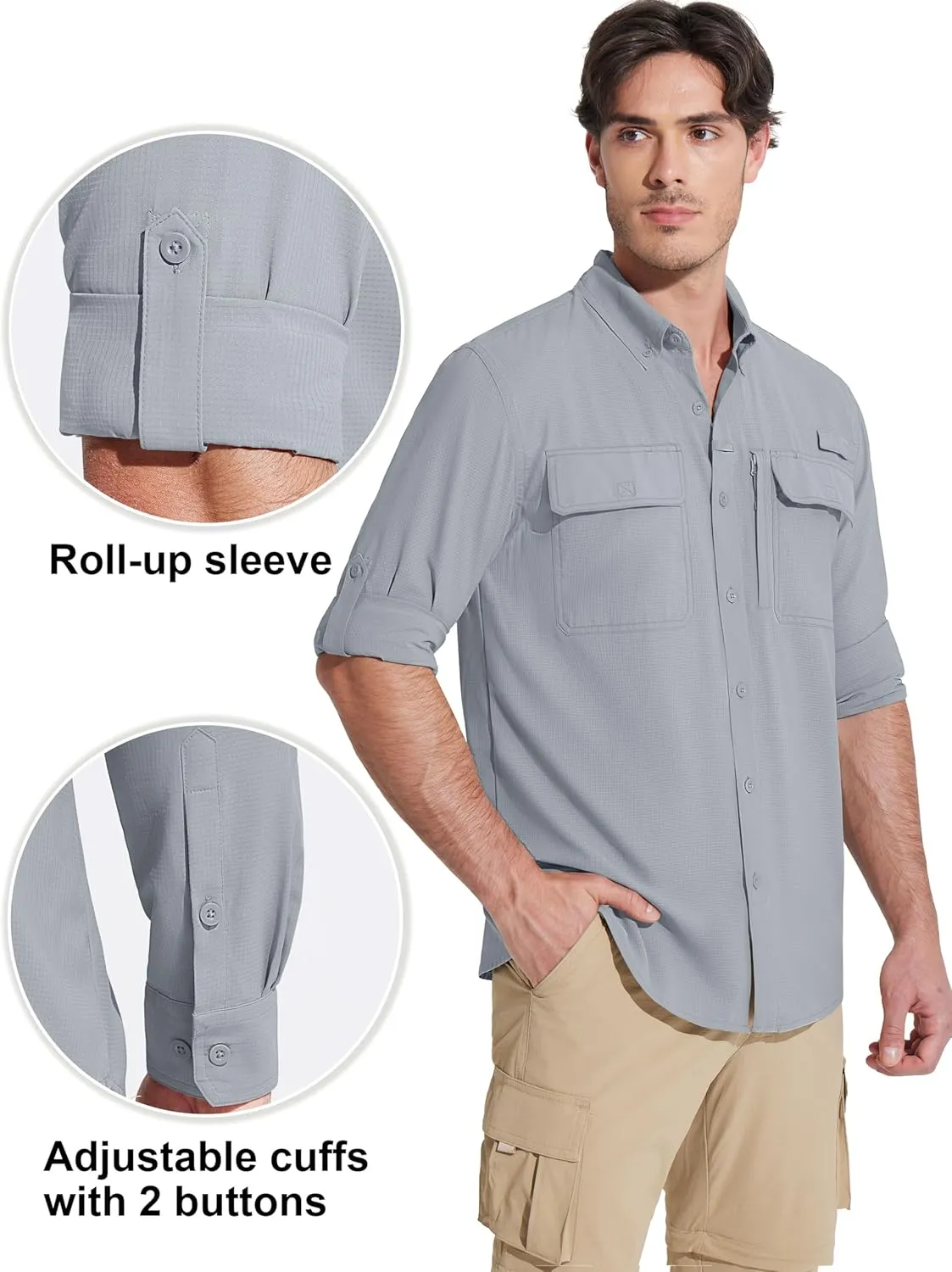 MAGCOMSEN Men's Sun Protection Fishing Shirts Long Sleeve UPF 50  Quick Dry Cooling Button Down Shirt for Hiking Safari