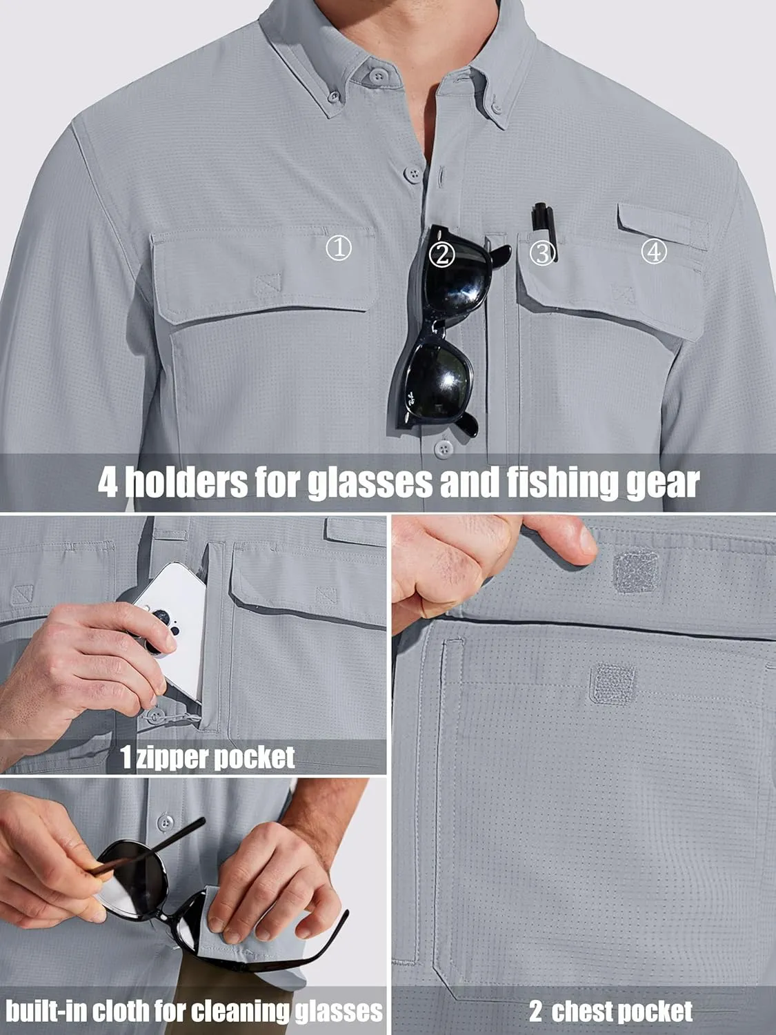 MAGCOMSEN Men's Sun Protection Fishing Shirts Long Sleeve UPF 50  Quick Dry Cooling Button Down Shirt for Hiking Safari
