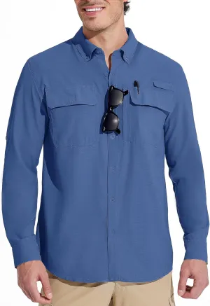 MAGCOMSEN Men's Sun Protection Fishing Shirts Long Sleeve UPF 50  Quick Dry Cooling Button Down Shirt for Hiking Safari