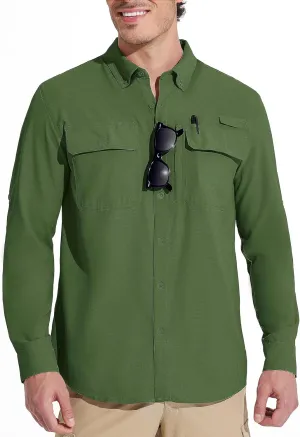 MAGCOMSEN Men's Sun Protection Fishing Shirts Long Sleeve UPF 50  Quick Dry Cooling Button Down Shirt for Hiking Safari