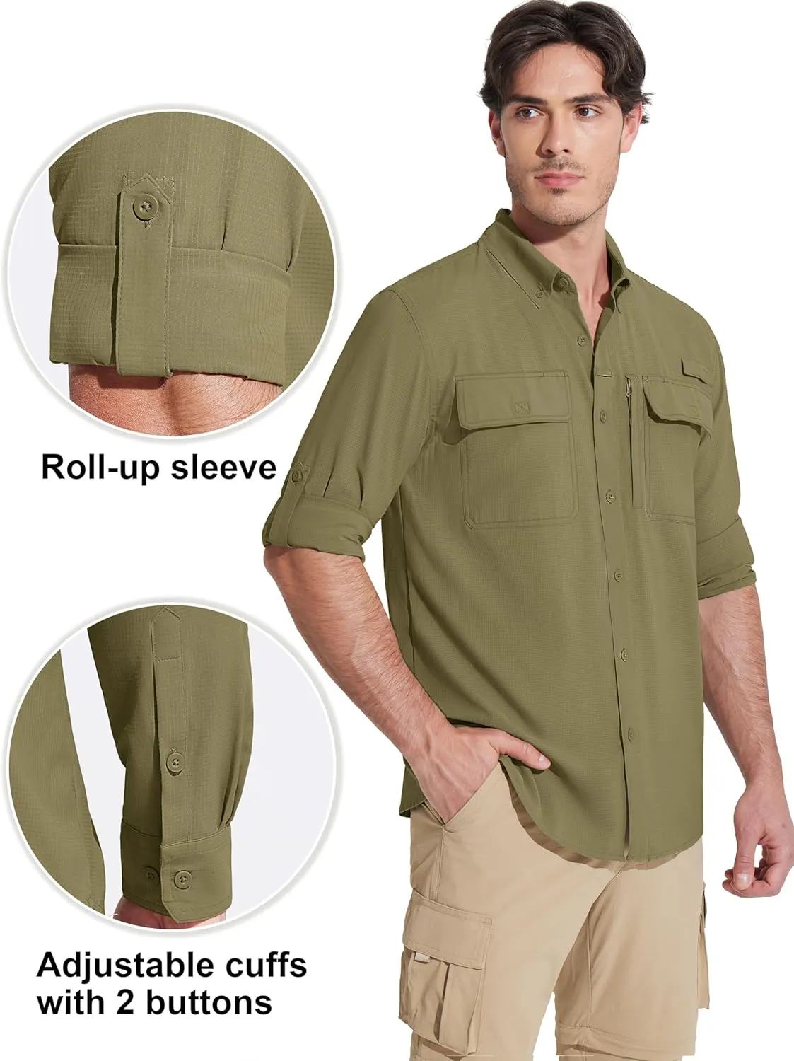 MAGCOMSEN Men's Sun Protection Fishing Shirts Long Sleeve UPF 50  Quick Dry Cooling Button Down Shirt for Hiking Safari