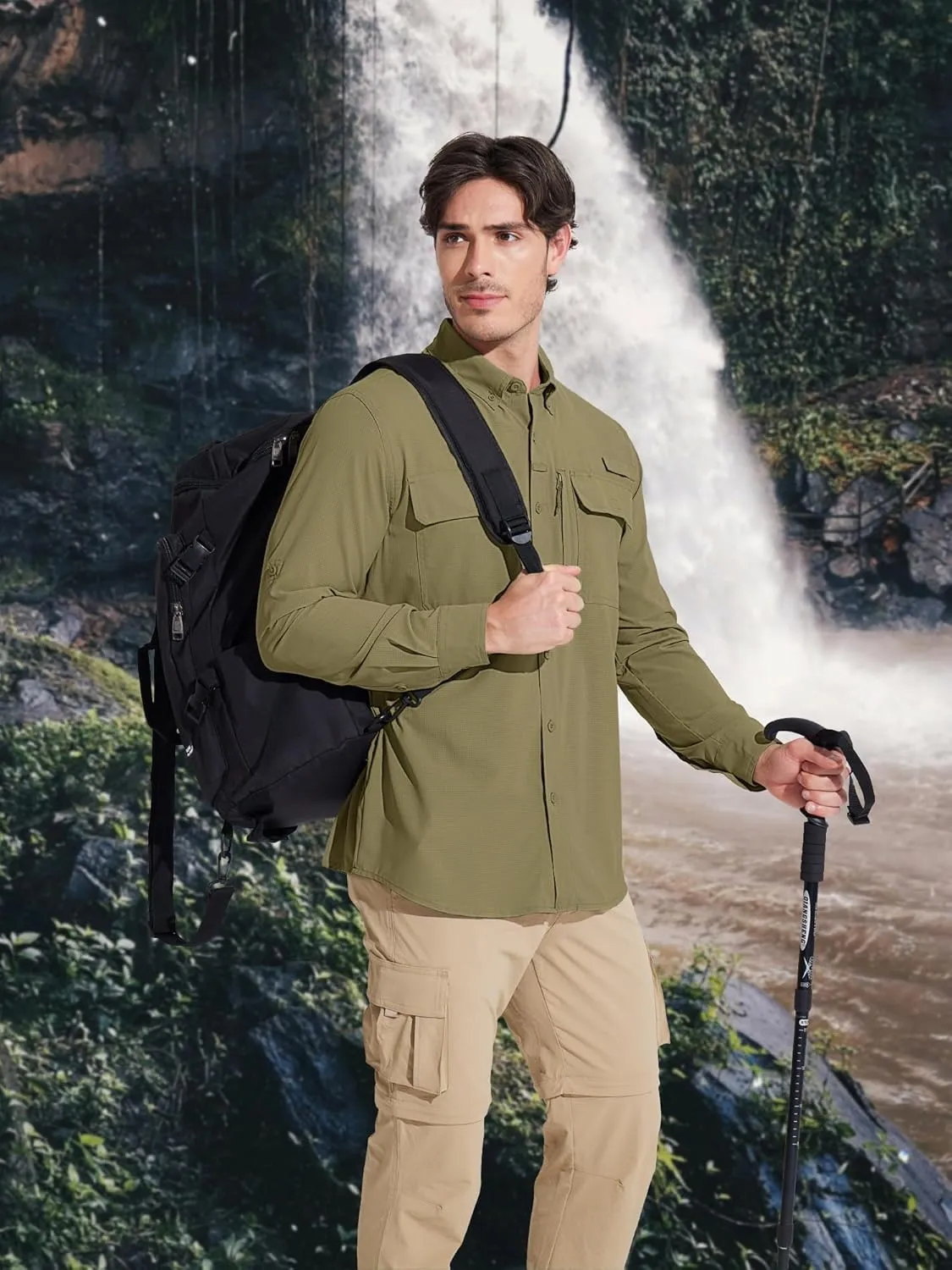 MAGCOMSEN Men's Sun Protection Fishing Shirts Long Sleeve UPF 50  Quick Dry Cooling Button Down Shirt for Hiking Safari
