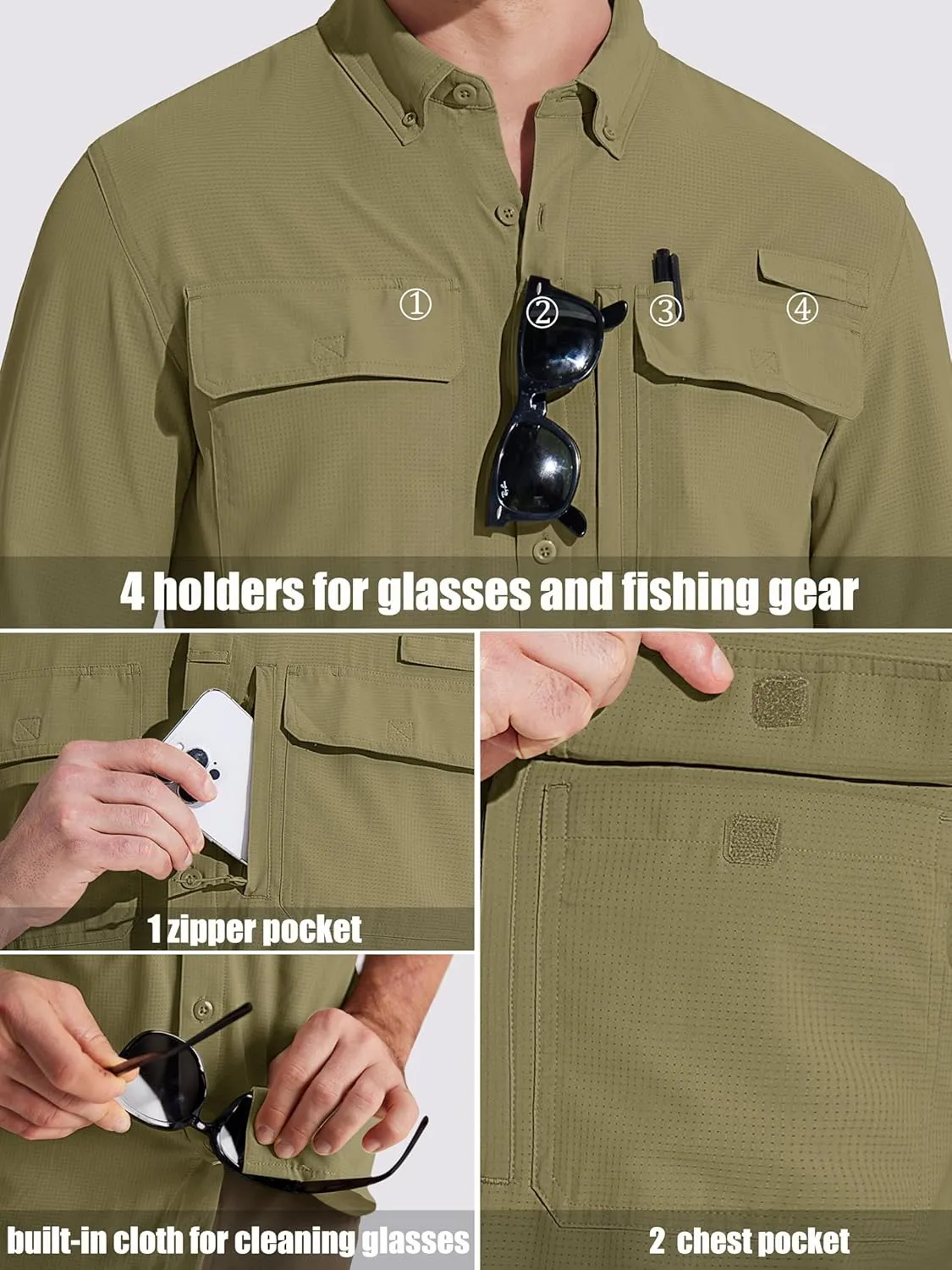 MAGCOMSEN Men's Sun Protection Fishing Shirts Long Sleeve UPF 50  Quick Dry Cooling Button Down Shirt for Hiking Safari