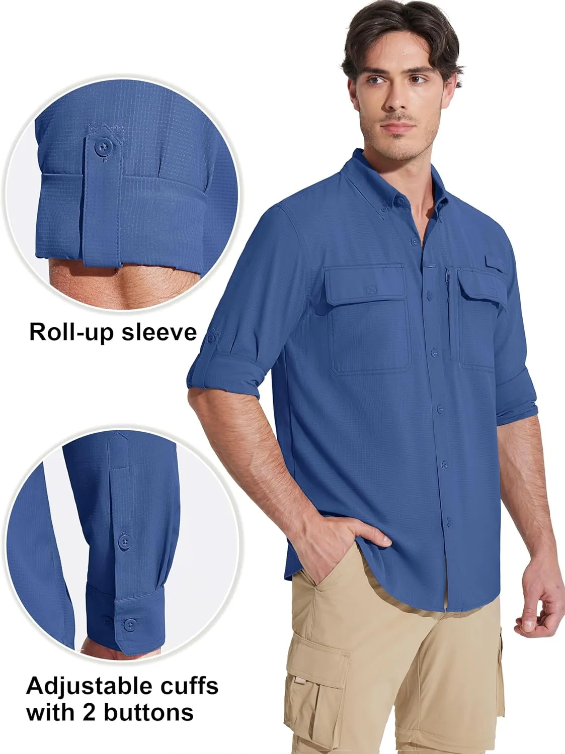 MAGCOMSEN Men's Sun Protection Fishing Shirts Long Sleeve UPF 50  Quick Dry Cooling Button Down Shirt for Hiking Safari